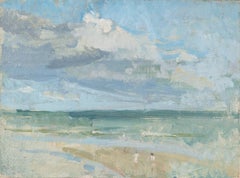Playa de Mundesley, Norfolk, con dos figuras - Pintura al óleo de paisajes del siglo XX