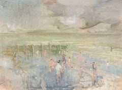 Playing on the Beach, Oil on Board Painting by Peter Greenham