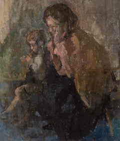 Due bambini, Olio su tela di Peter Greenham