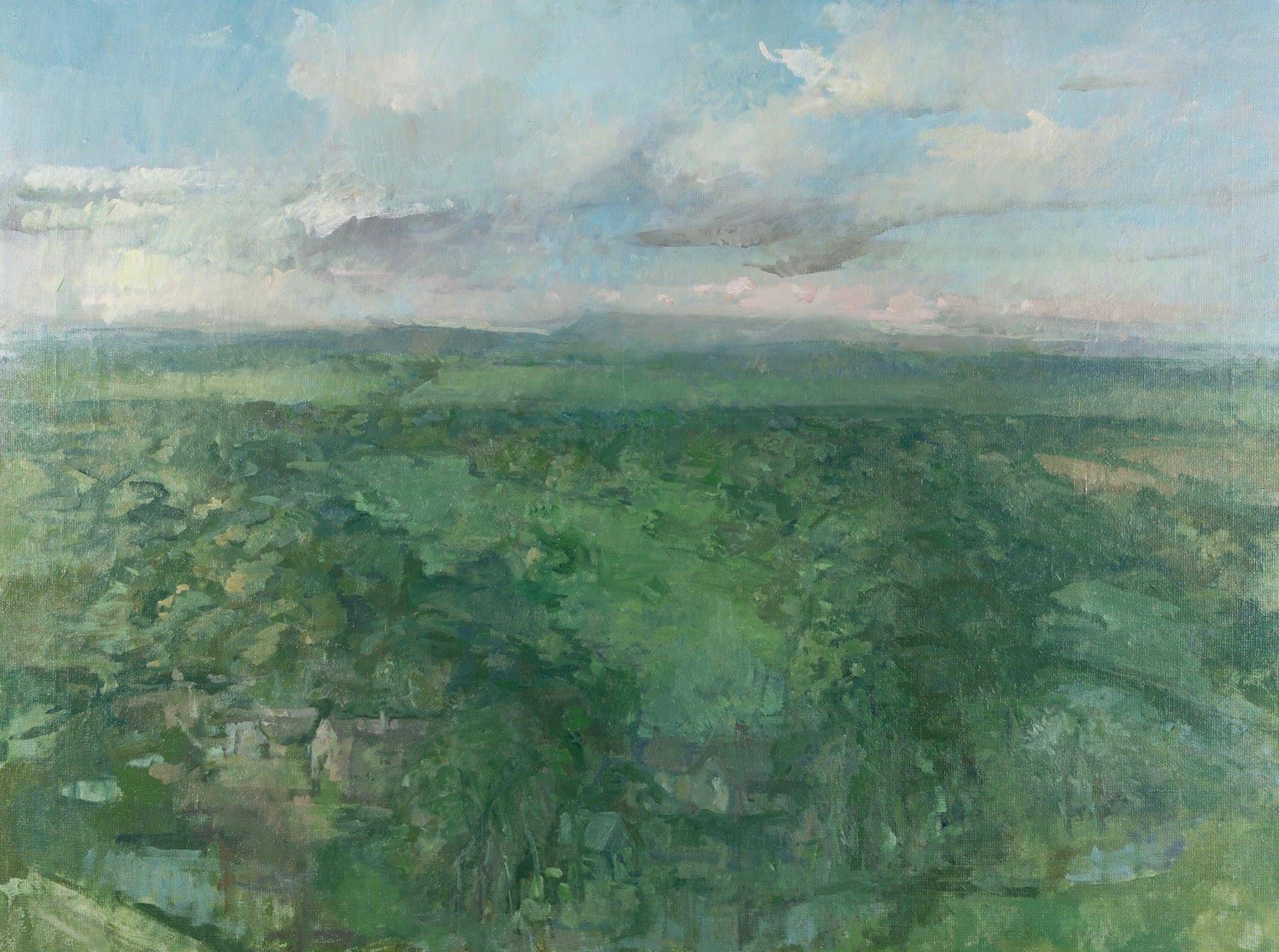 Landscape Painting di Peter Greenham - Vista dalla strada tra Cambo e Hexham (Northumberland), Pittura ad olio