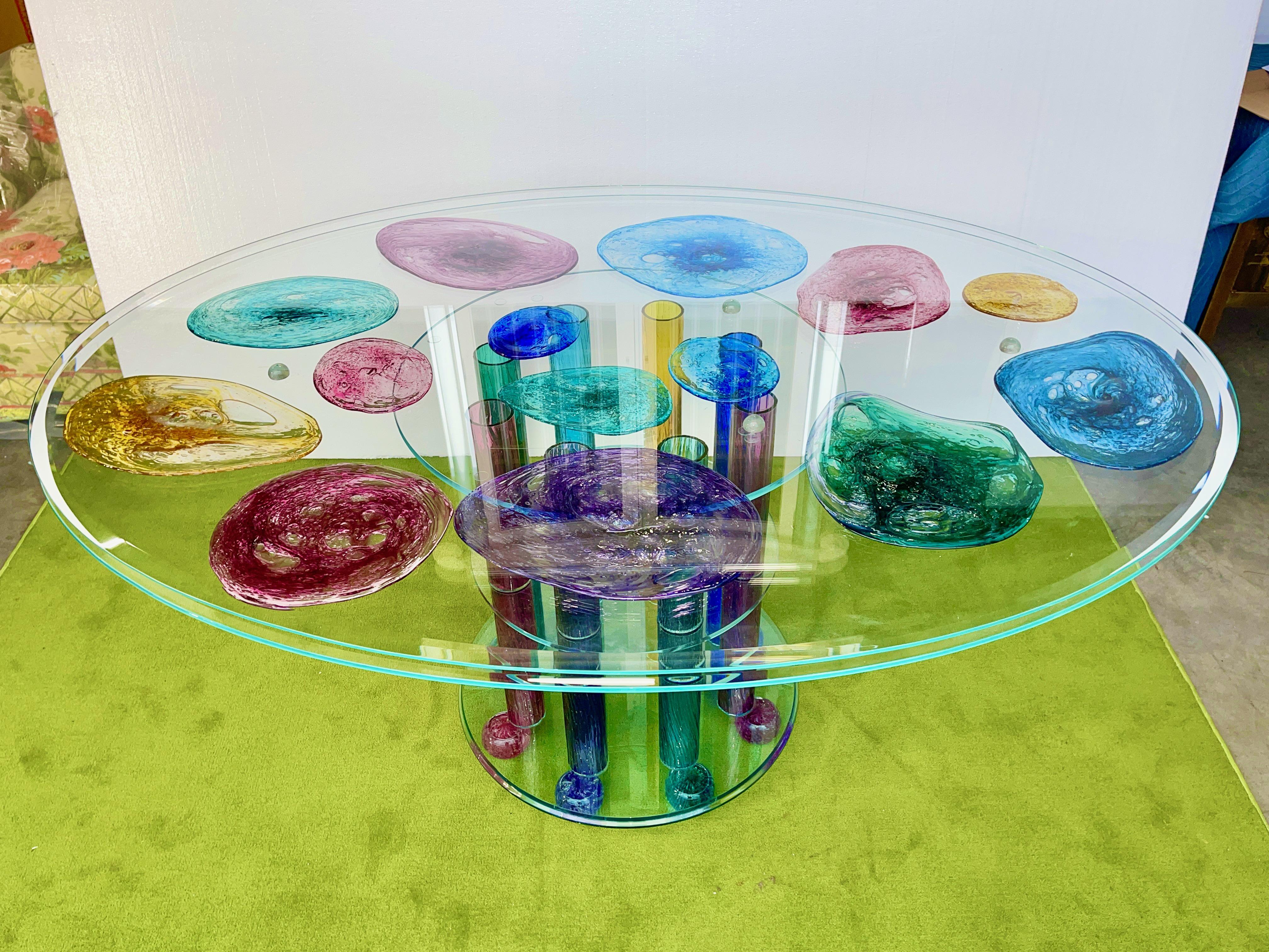 Peter Greenwood Art Glass Oval Dining Table For Sale 2