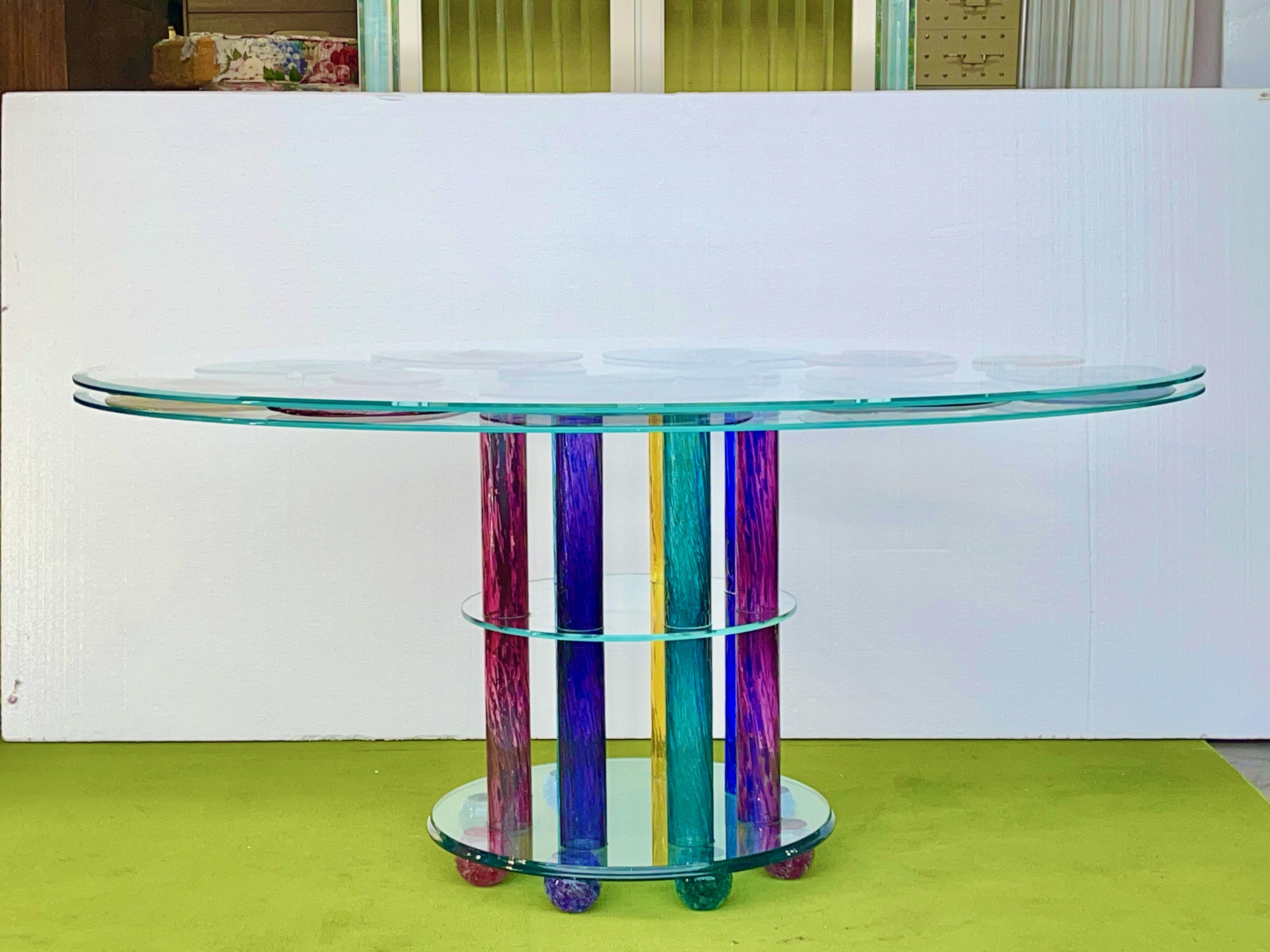 Peter Greenwood Art Glass Oval Dining Table In Good Condition For Sale In Hanover, MA