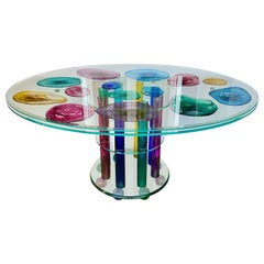 Mesa de comedor ovalada de cristal artístico Peter Greenwood