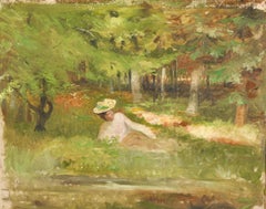 Summer Landscape with Woman, 19th Century Oil on Canvas