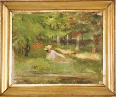 Summer Landscape with Woman, 19th Century Oil on Canvas