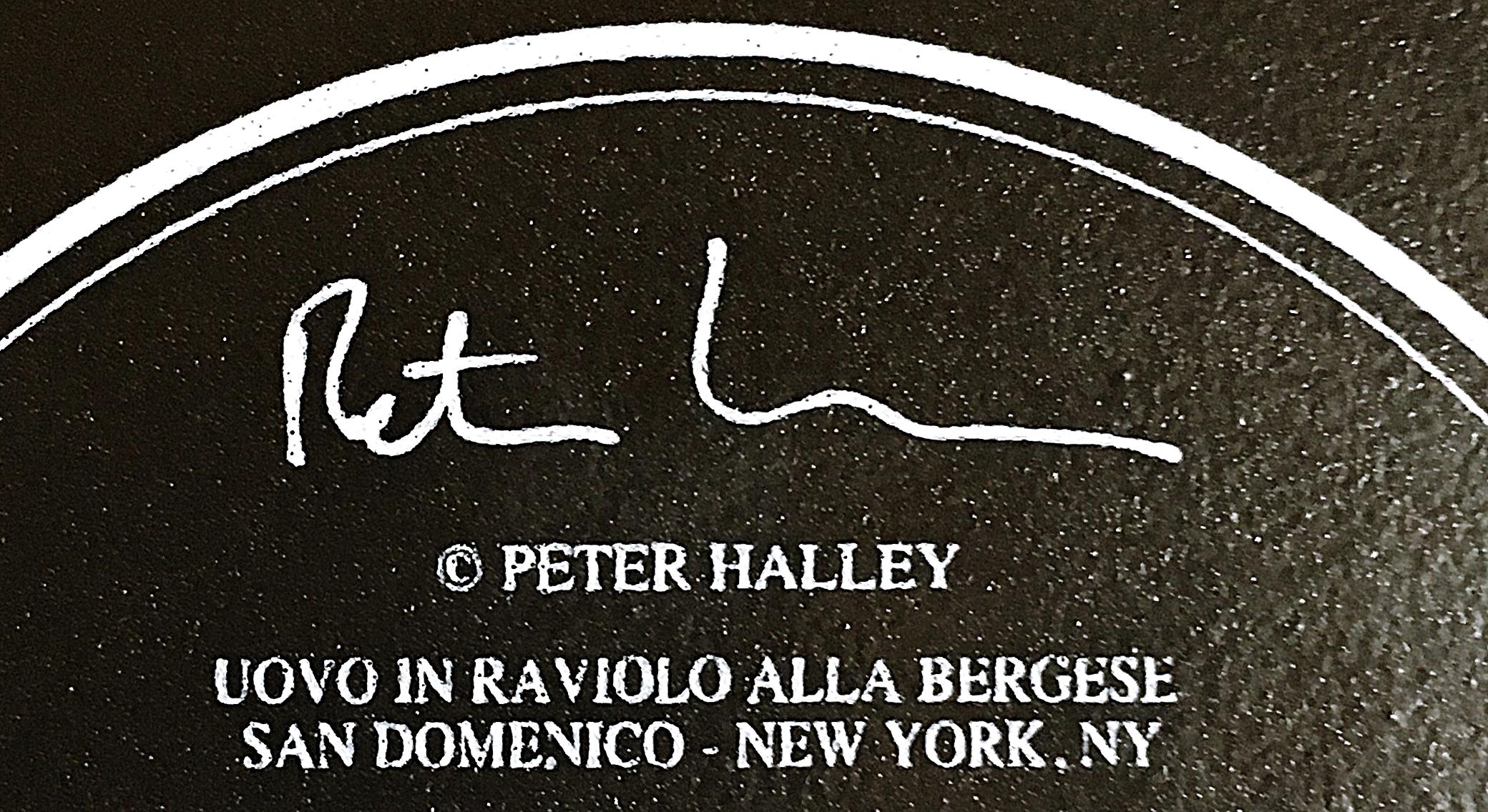 Peter Halley
Uovo In Raviolo Alla Bergese - San Domenico - New York, NY, ca. 2000
Limited Edition Ceramic Plate. 
Artist signature fired into the plate on the underside and numbered 166 from the edition of 510.
10 3/10 inches diameter by 1/4 inch