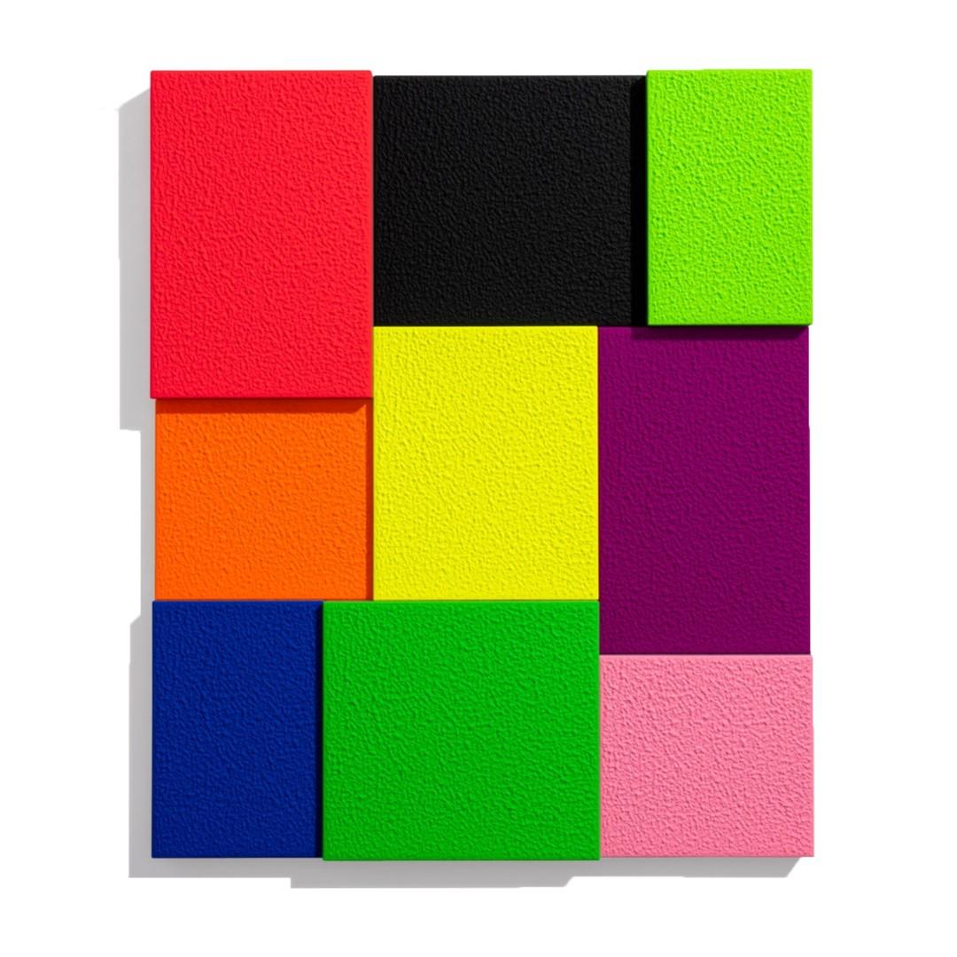 Peter Halley
Color, Nine Times
2023
Acrylic, fluorescent acrylic on HI-RND technology print on aluminium
100 × 83.8 cm
(39.4 × 33 in)
Signed and numbered
Edition of 35
In mint condition

“Color, Nine Times” has been created thanks to both a