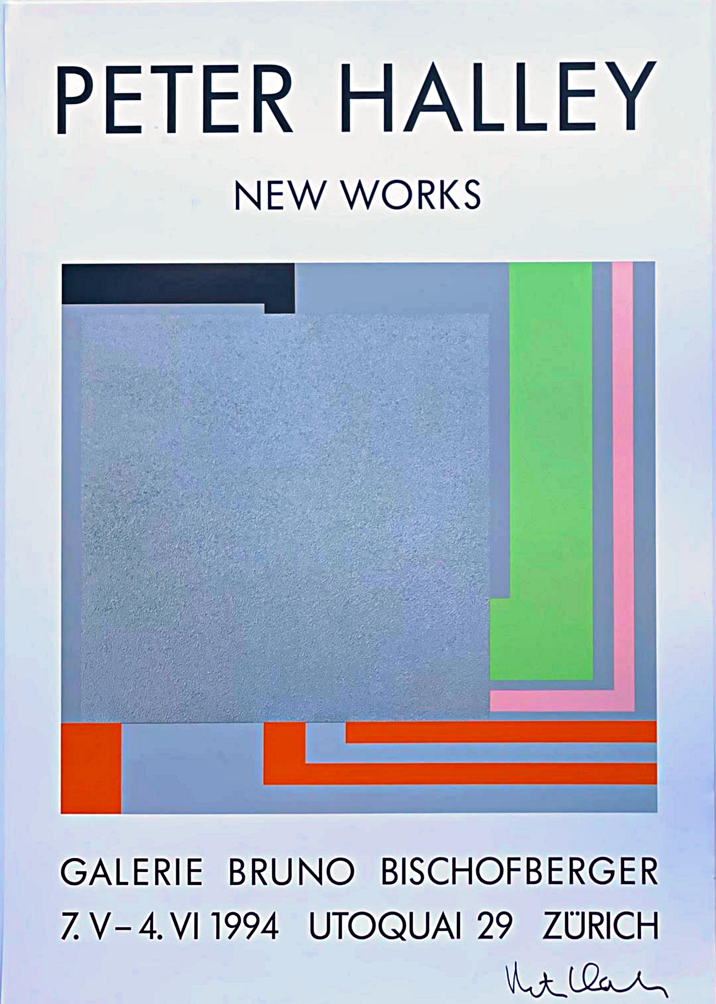 Poster litografico offset della Galerie Bruno Bischofberger Firmato a mano da Peter Halley