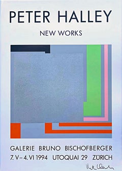 Poster litografico offset della Galerie Bruno Bischofberger Firmato a mano da Peter Halley