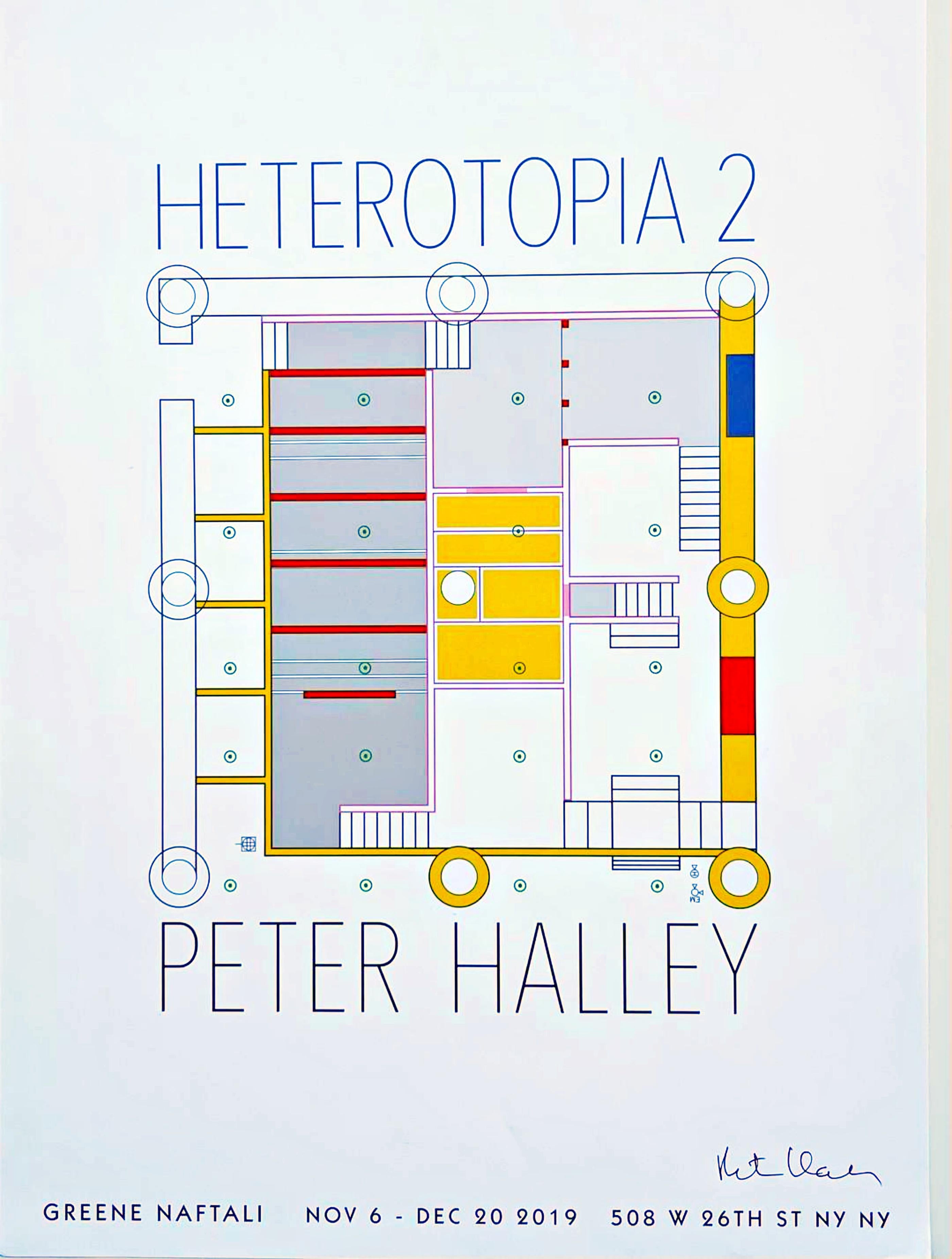 Peter Halley
Heterotopia 2 (Hand Signed by Peter Halley), 2019
Offset lithograph poster (Hand signed by Peter Halley)
23 × 16 1/2 inches. Signed in black marker on the front
Published by Greene Naftali, New York
Unframed
Alpha 137 Gallery is honored