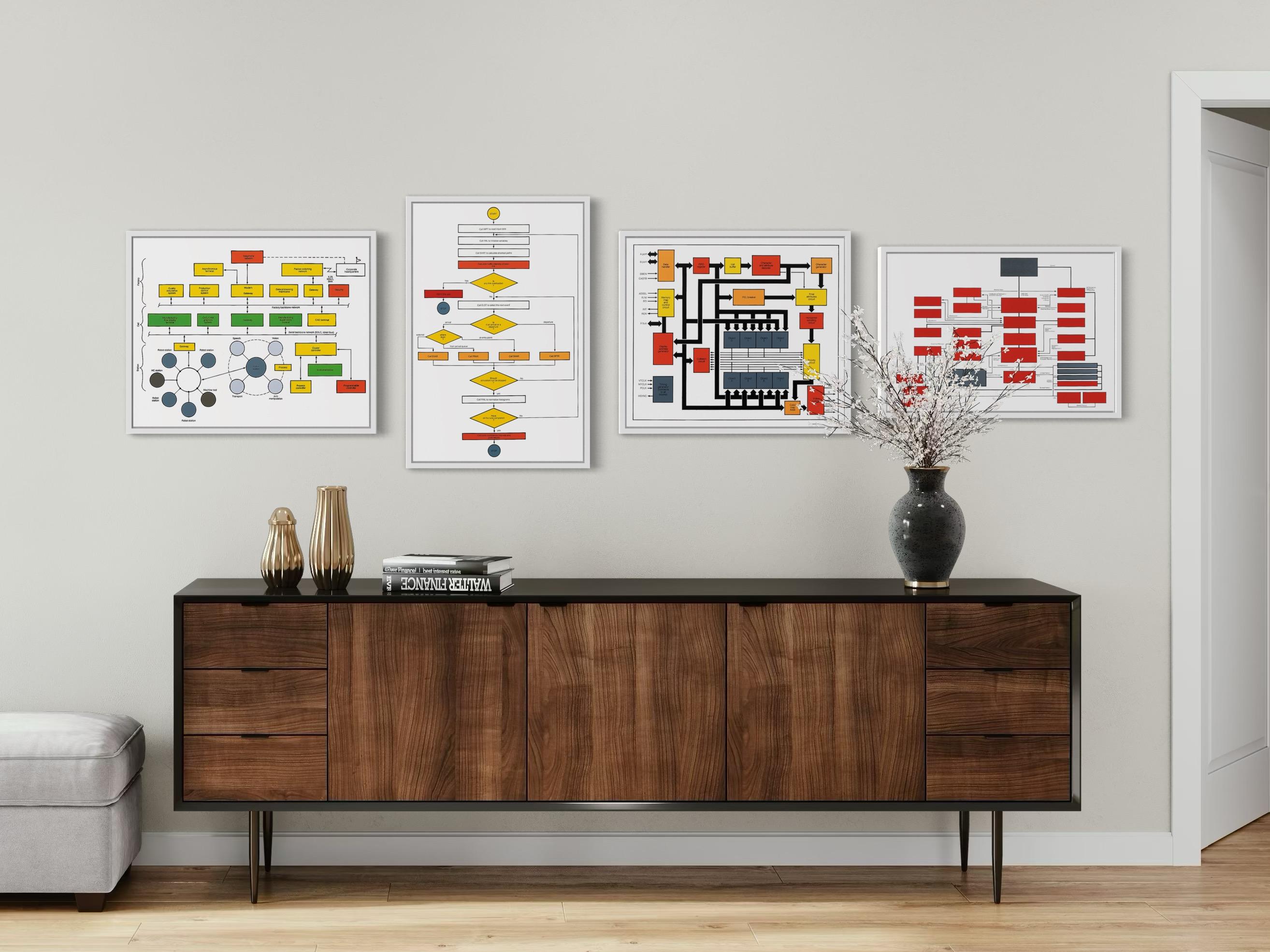Peter Halley, Organizational Charts - Portfolio of 4 Silkscreens, Signed Prints For Sale 2