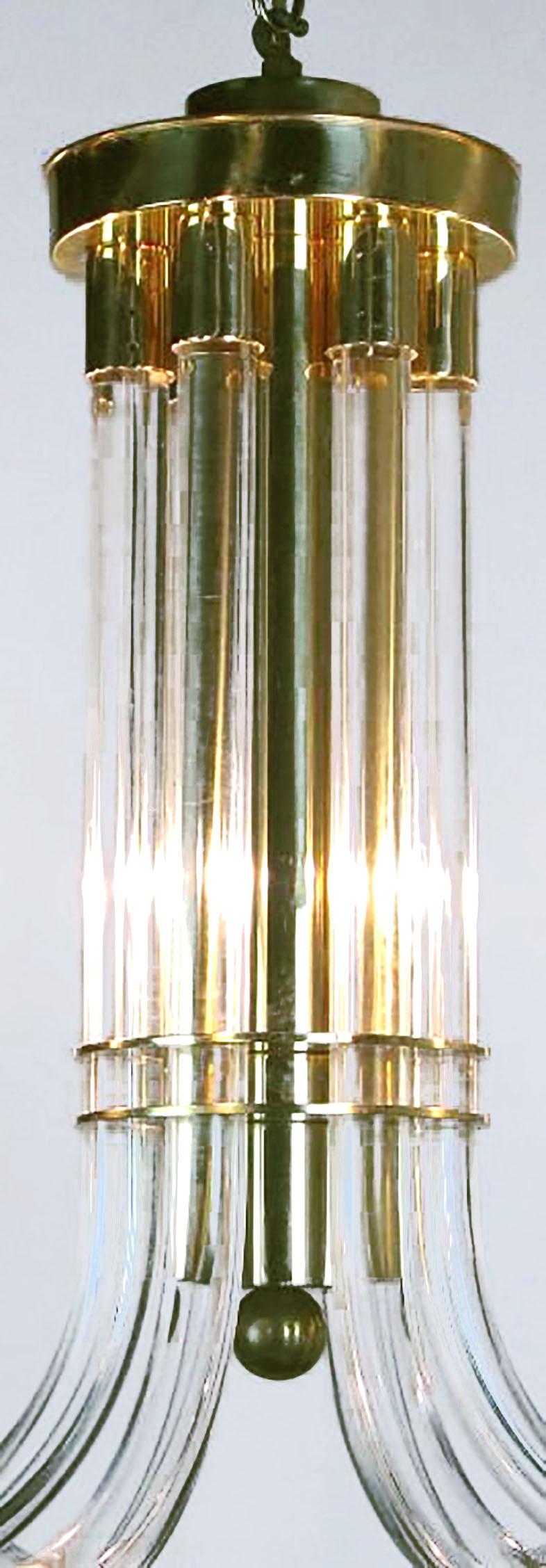 Mid-Century Modern Peter Hamburger Brass and Acrylic Six-Arm Chandelier For Sale