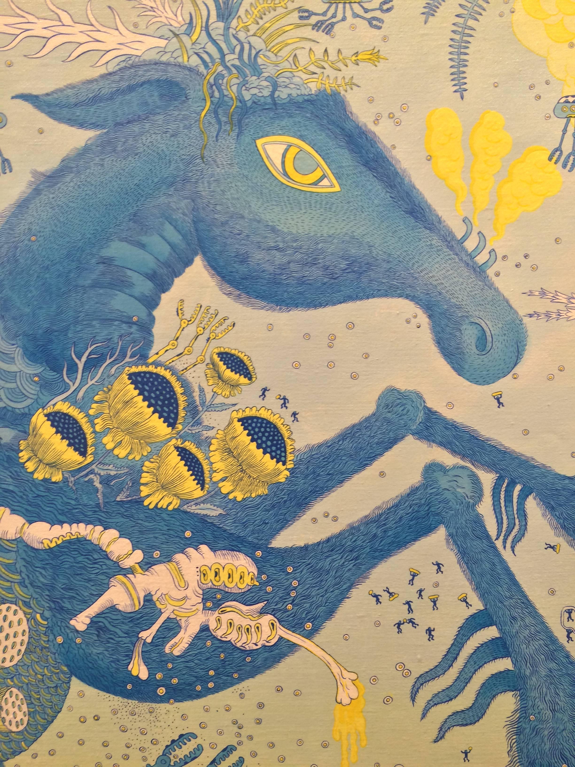 Blue Horsebotic - Blue Green Futuristic Fantasy Landscape Horse Robot, 2016 For Sale 2