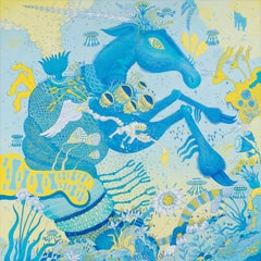 Cavallo robot blu - Fantasia futuristica verde blu del paesaggio del cavallo robot, 2016