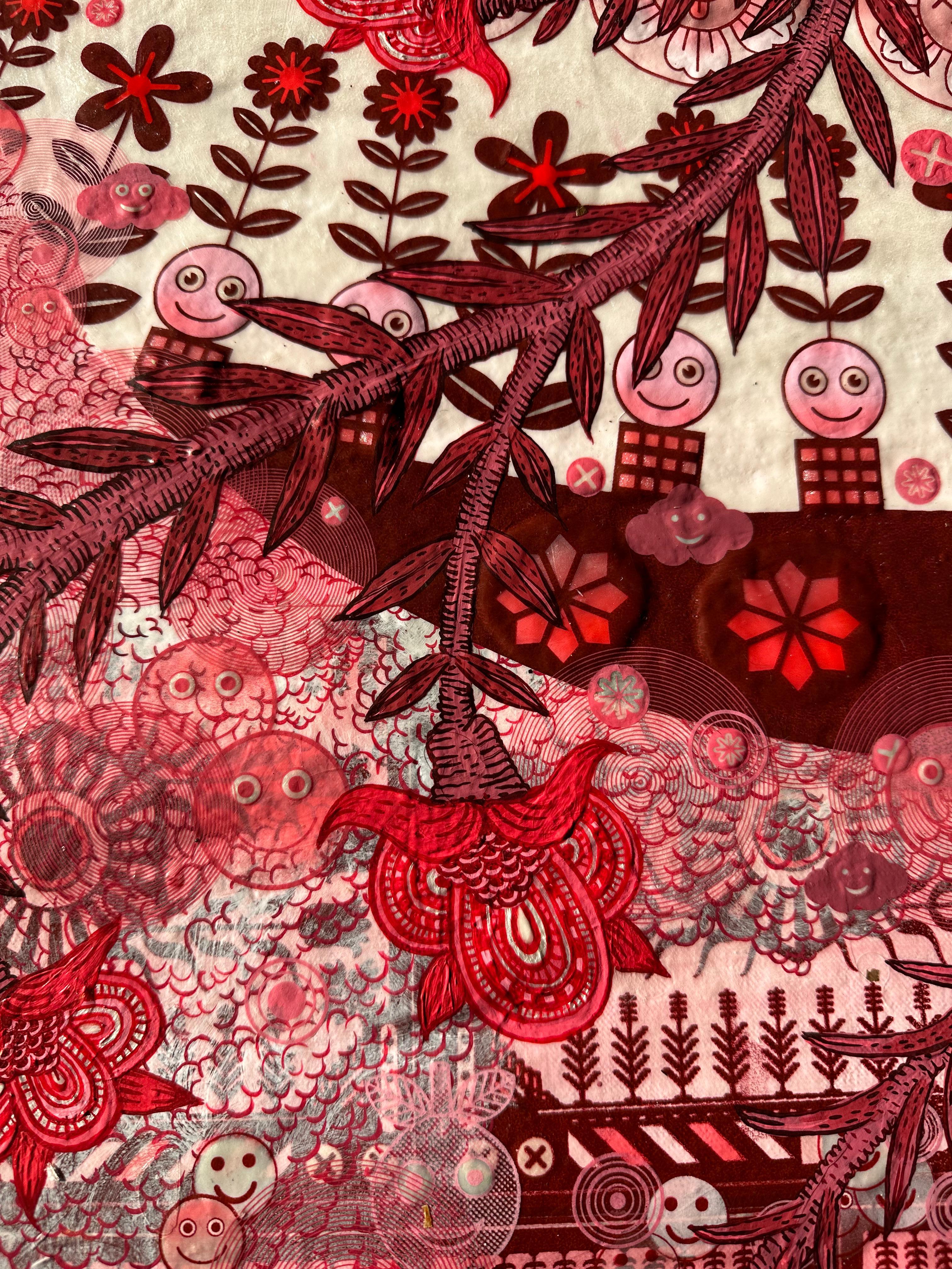 Flower Machine - Flowers in Vase Surreal Botanical Still Life Red Pink, 2023 For Sale 11