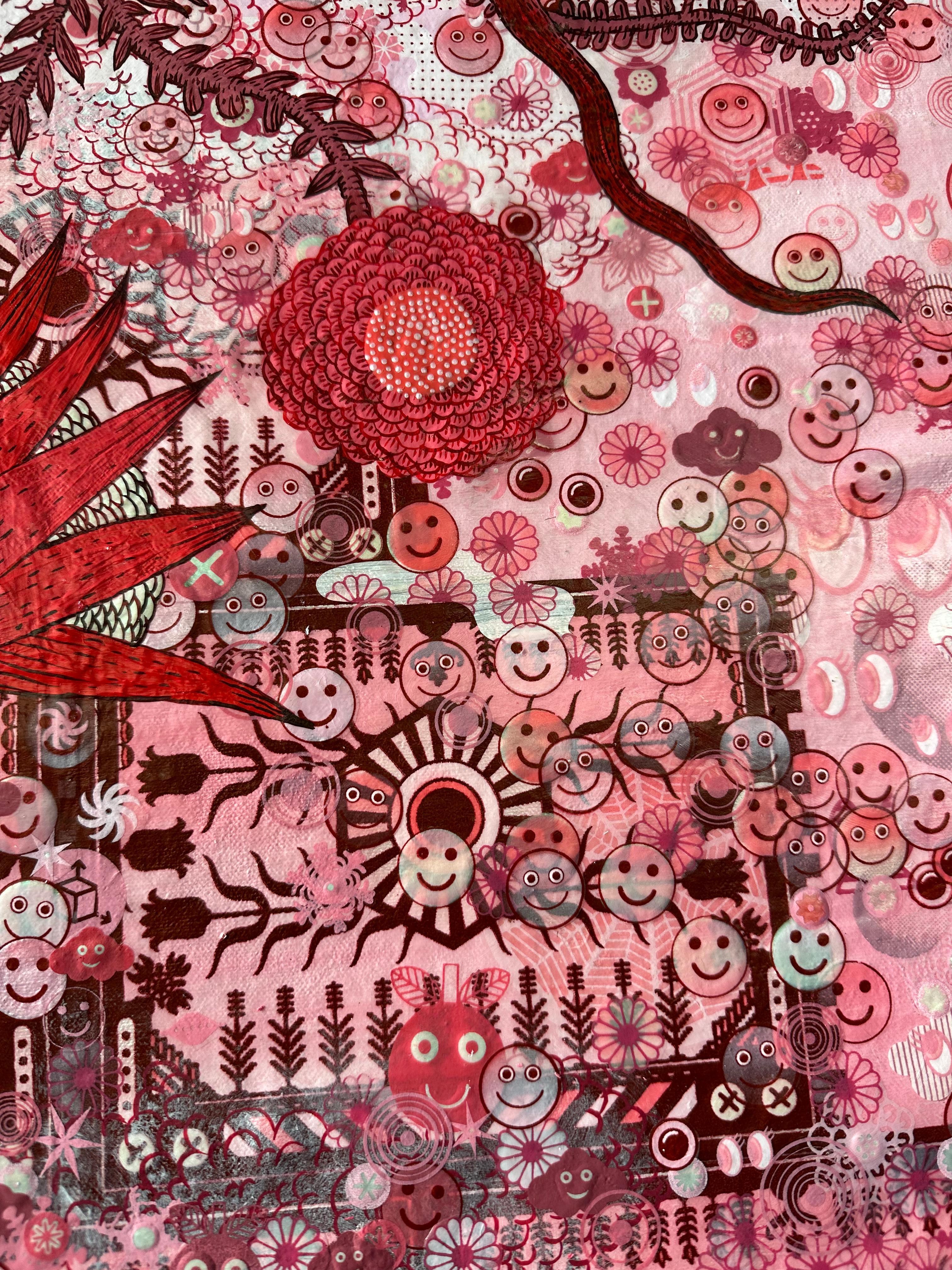 Flower Machine - Flowers in Vase Surreal Botanical Still Life Red Pink, 2023 For Sale 1