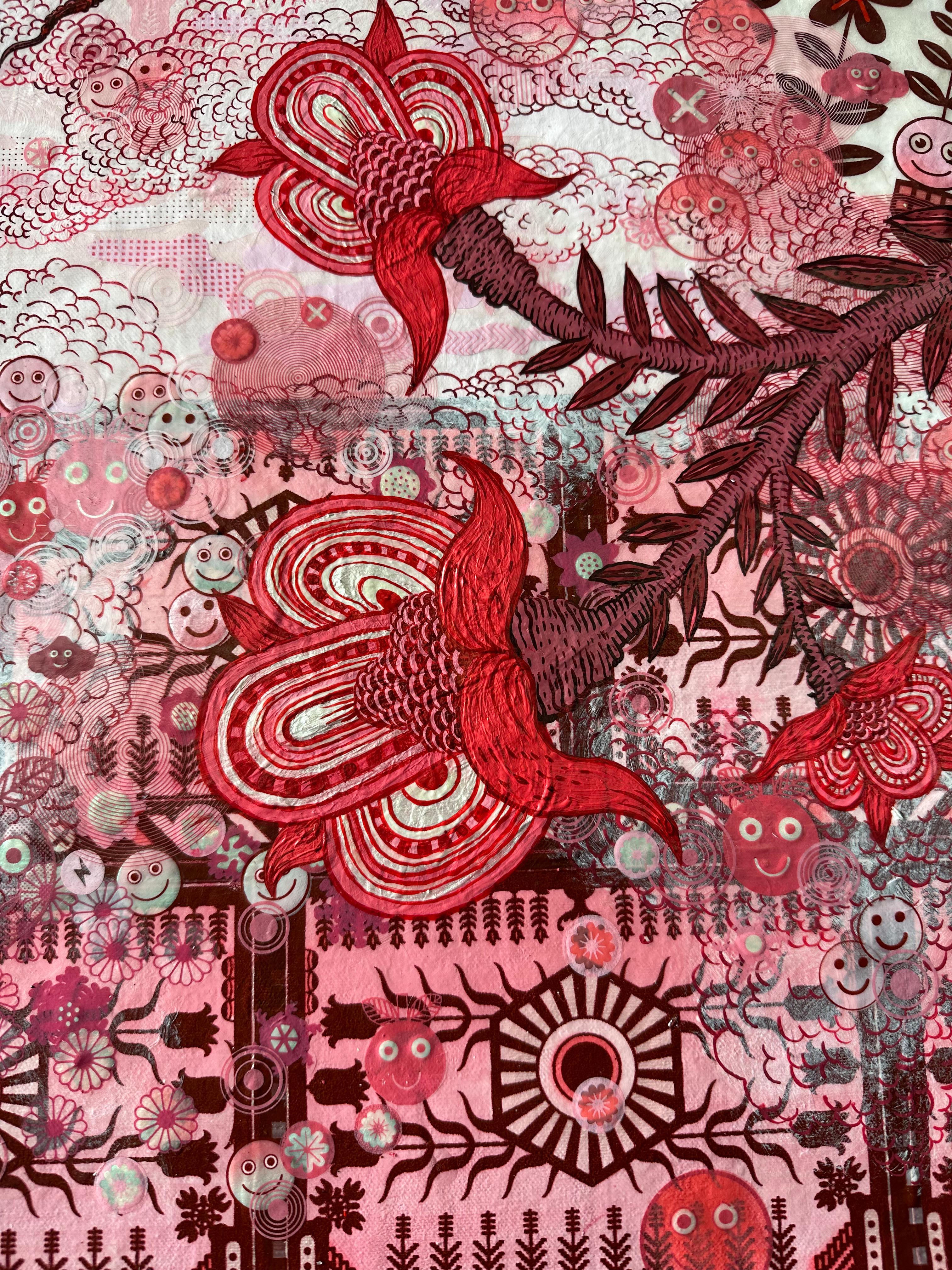 Flower Machine - Flowers in Vase Surreal Botanical Still Life Red Pink, 2023 For Sale 2