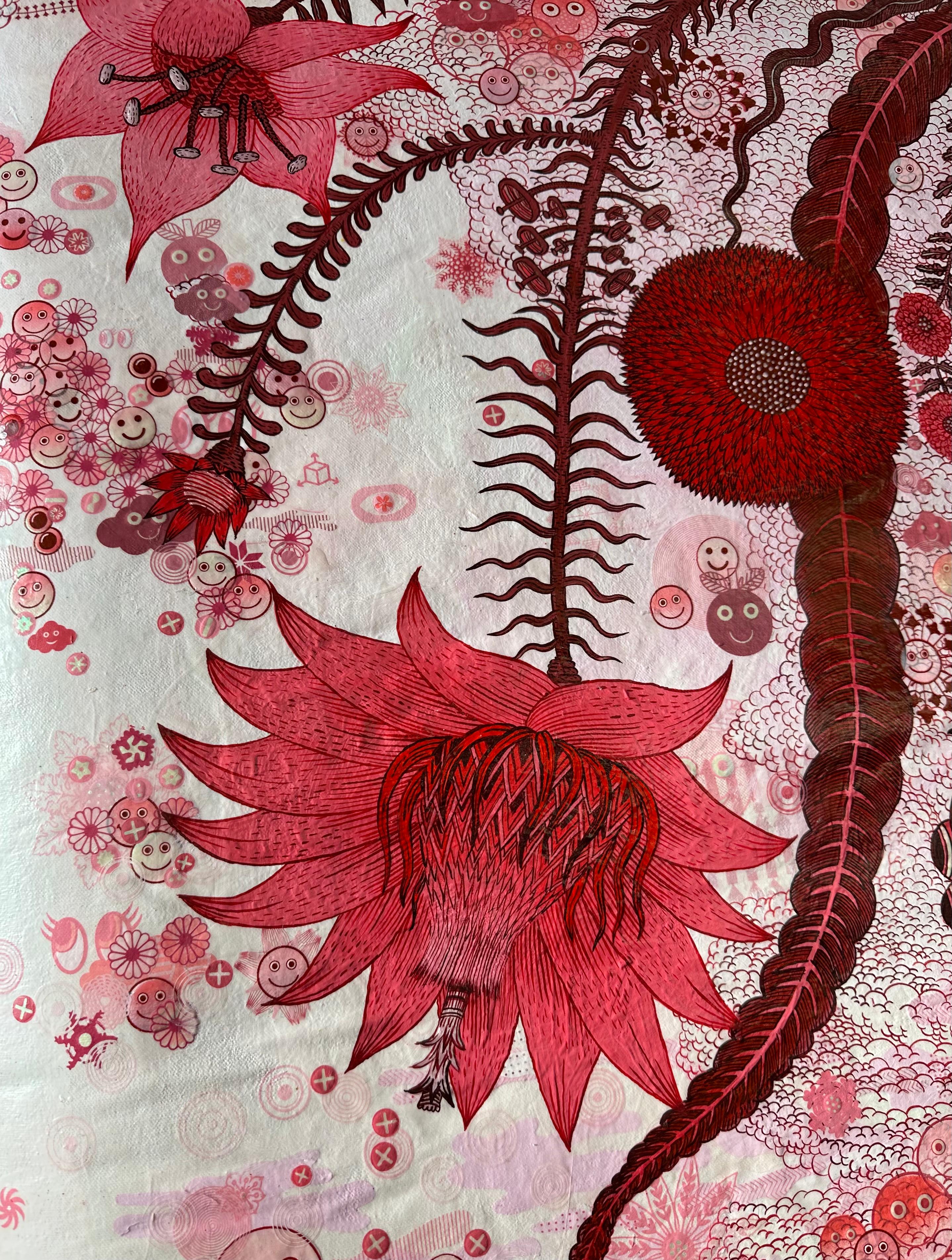 Flower Machine - Flowers in Vase Surreal Botanical Still Life Red Pink, 2023 For Sale 3