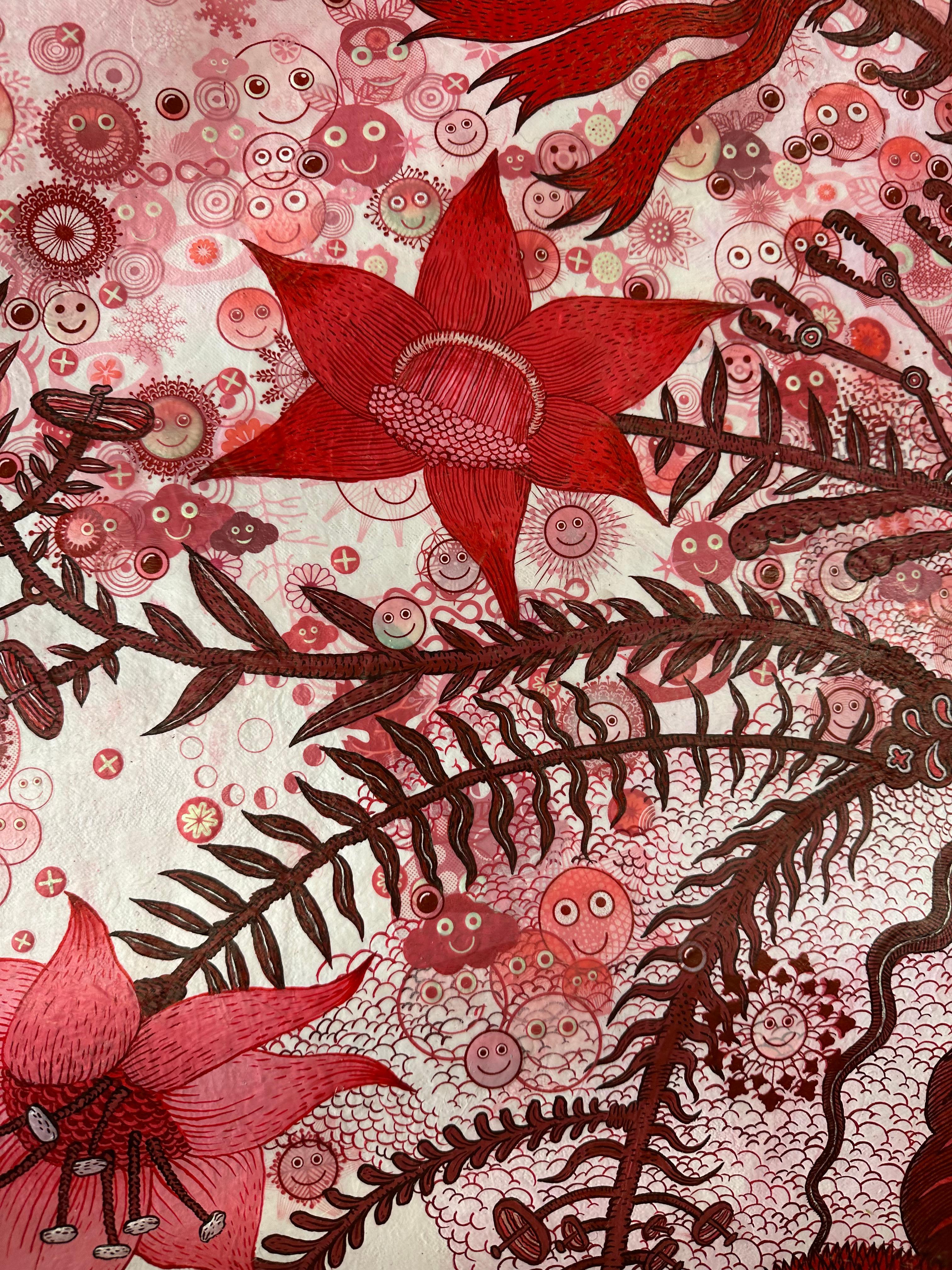 Flower Machine - Flowers in Vase Surreal Botanical Still Life Red Pink, 2023 For Sale 4