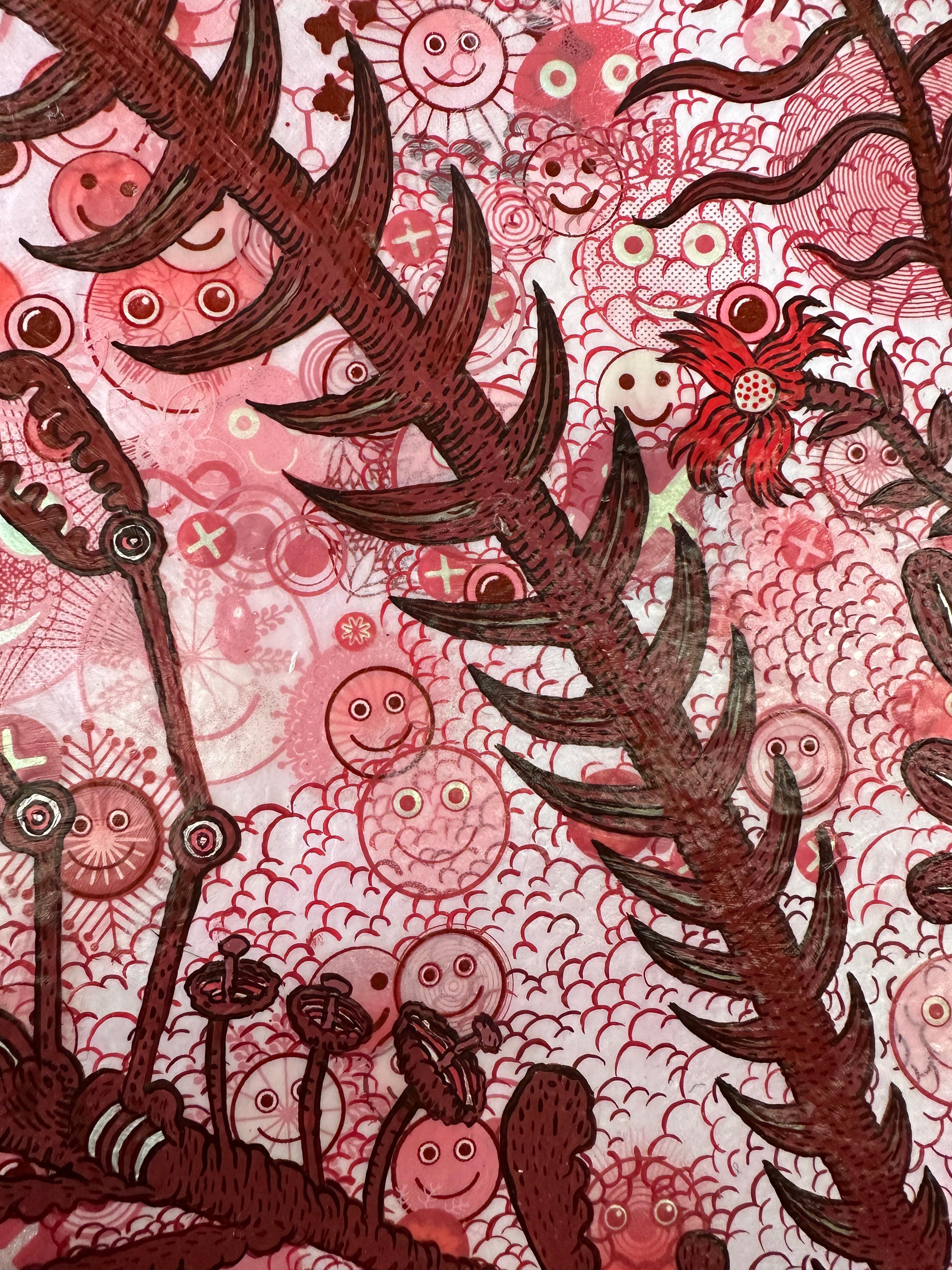 Flower Machine - Flowers in Vase Surreal Botanical Still Life Red Pink, 2023 For Sale 6