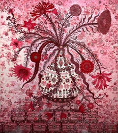 Máquina de Flores - Flores en Jarrón Bodegón Botánico Surrealista Rojo Rosa, 2023