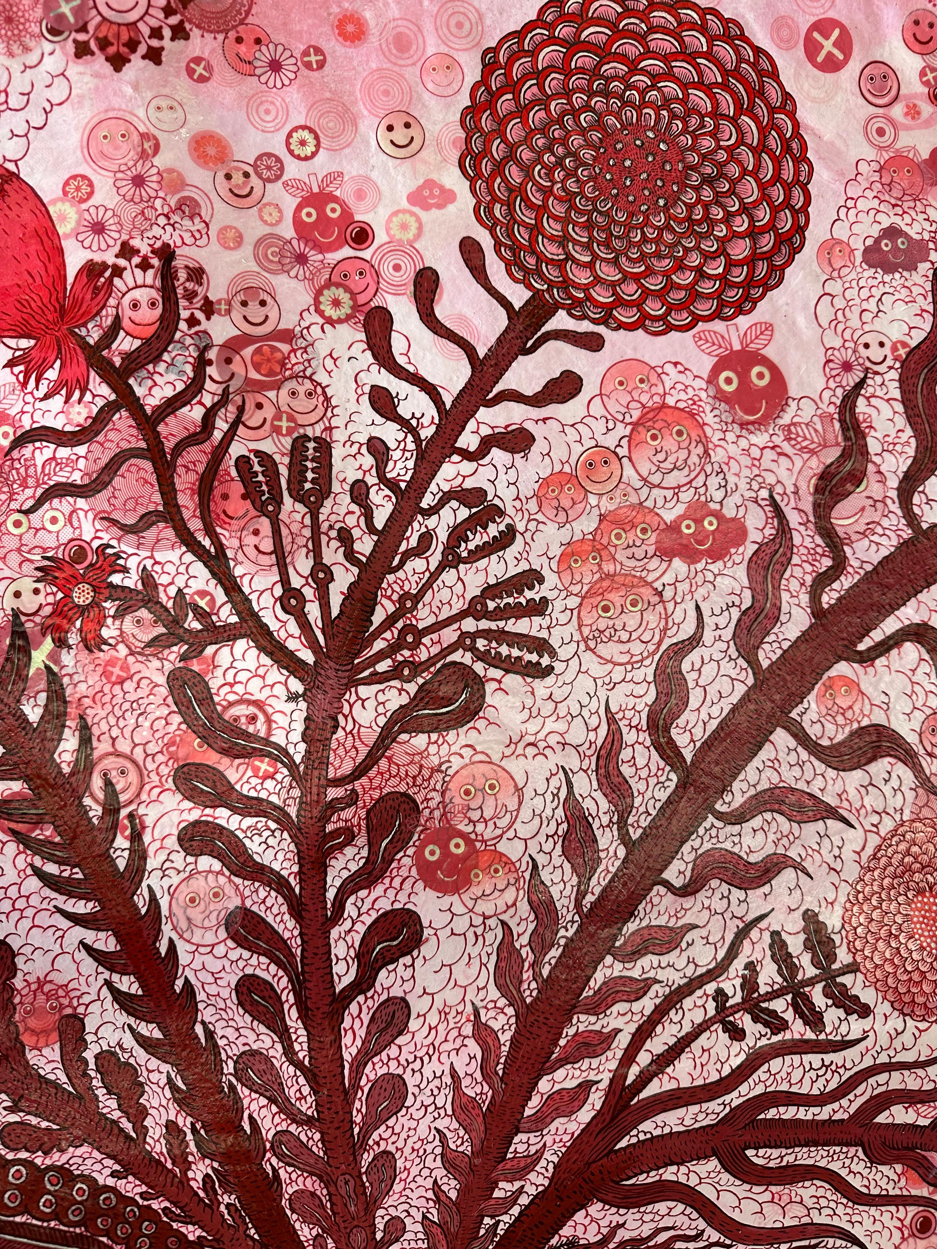 Flower Machine - Flowers in Vase Surreal Botanical Still Life Red Pink, 2023 For Sale 5