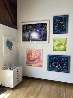 Golden Green Swan Event - Surreal Landscape Bird Sunflowers Lime Green, 2020