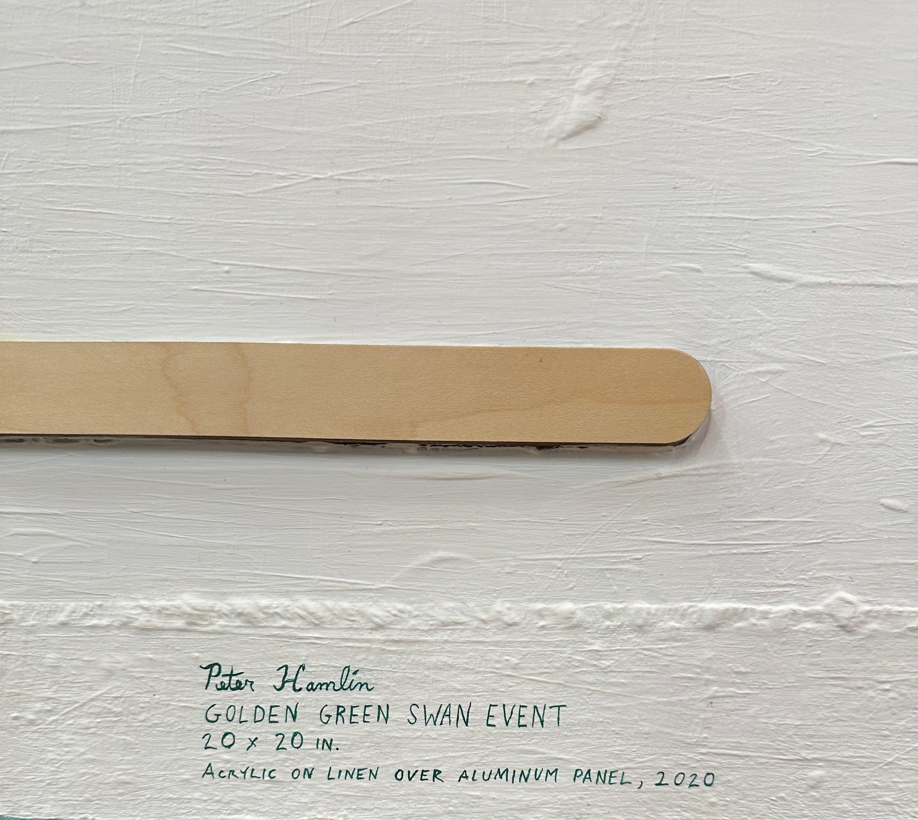 Événement Swan vert doré - Paysage surréaliste Oiseau Tournesols Vert tilleul, 2020 en vente 5