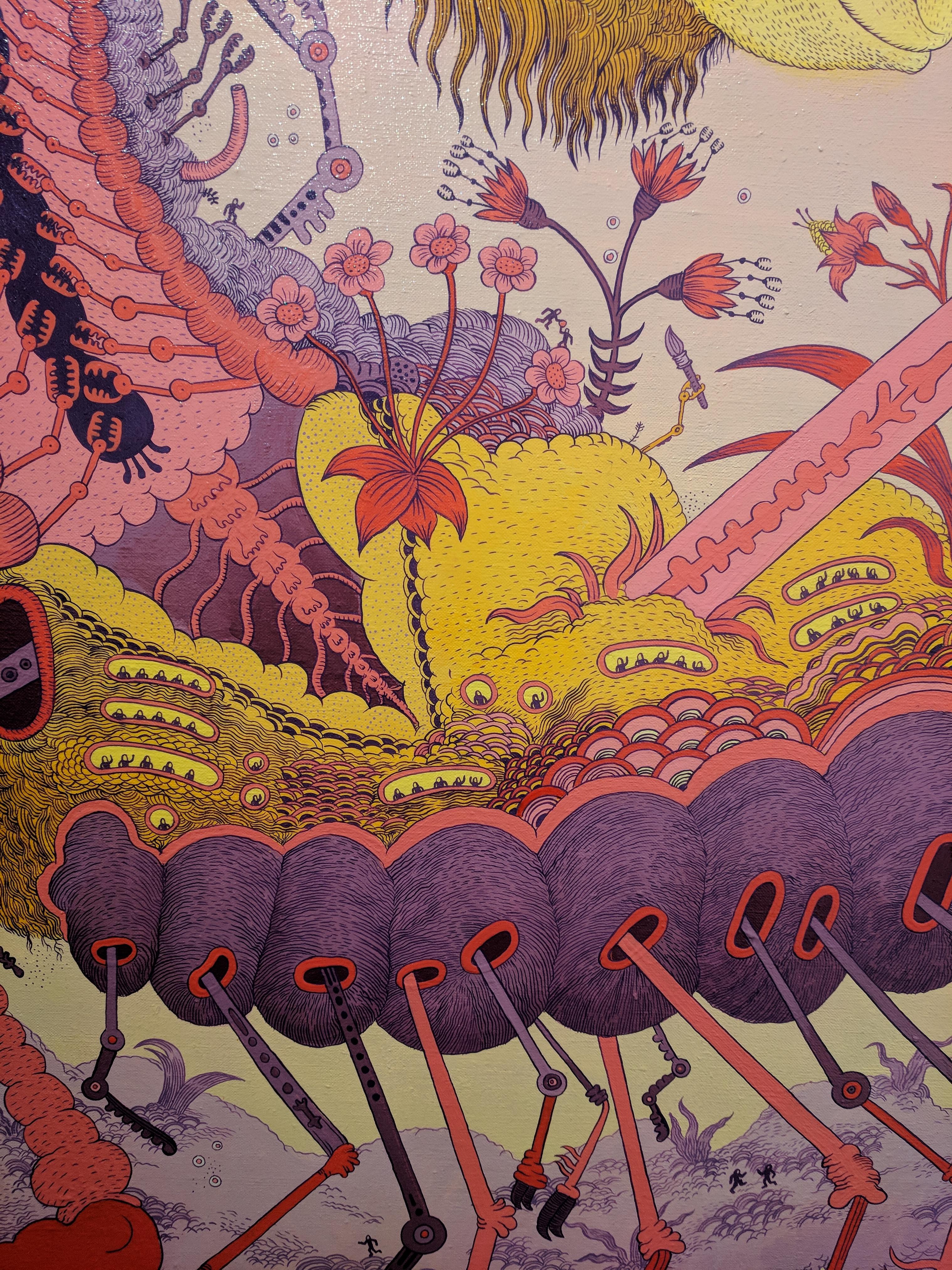 Ludditebot - Rosa Lavendel Gelb Surreal Tier Roboter Fantasie Landschaft 2017 im Angebot 5