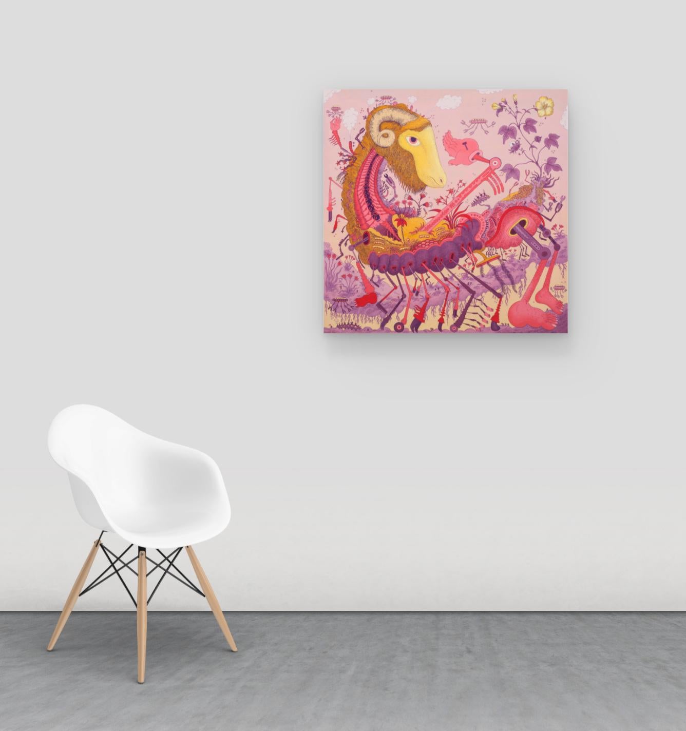 Ludditebot - Rosa Lavendel Gelb Surreal Tier Roboter Fantasie Landschaft 2017 im Angebot 10