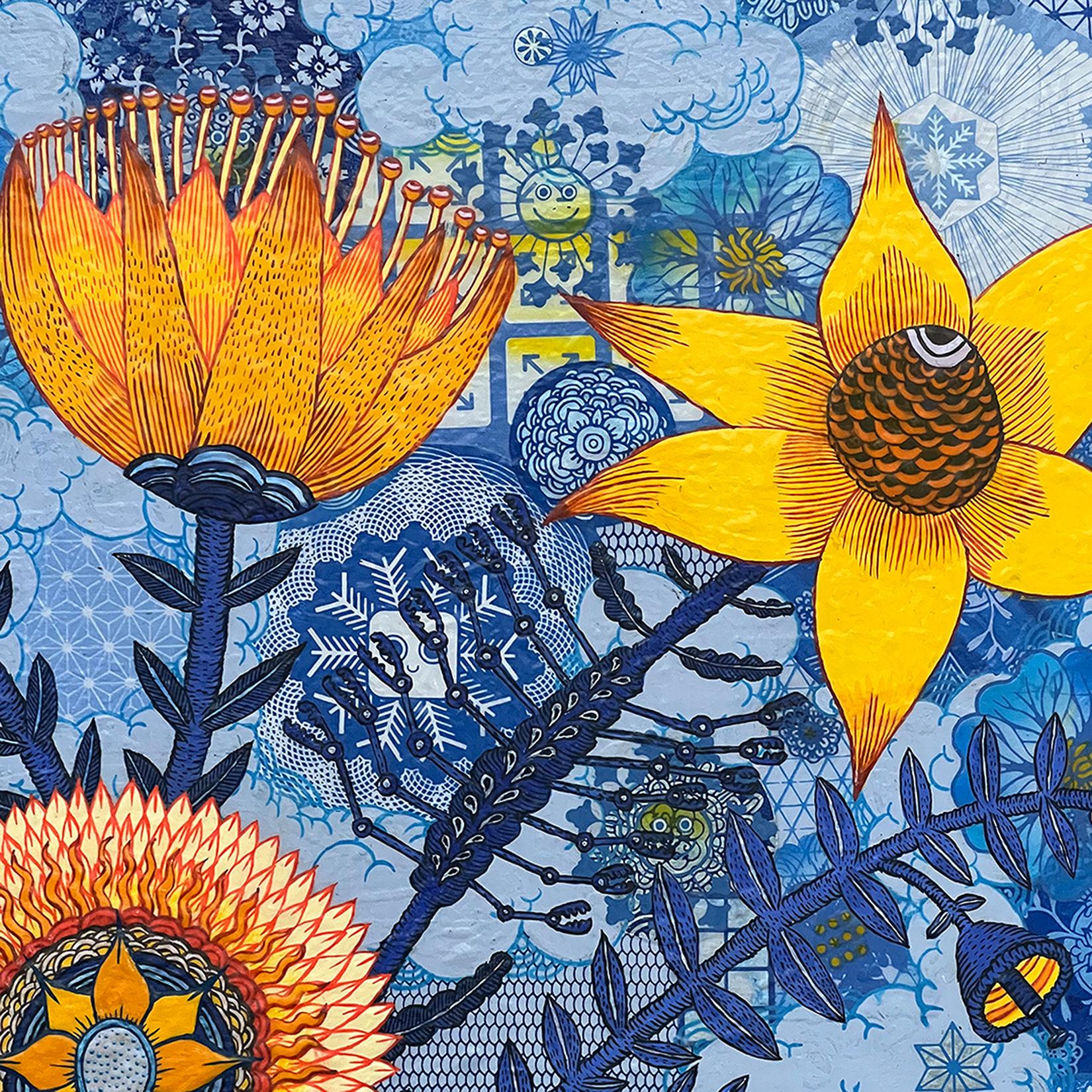 Centrale elettrica, fiori gialli Indaco, blu pervinca Botanica futuristica in vendita 1