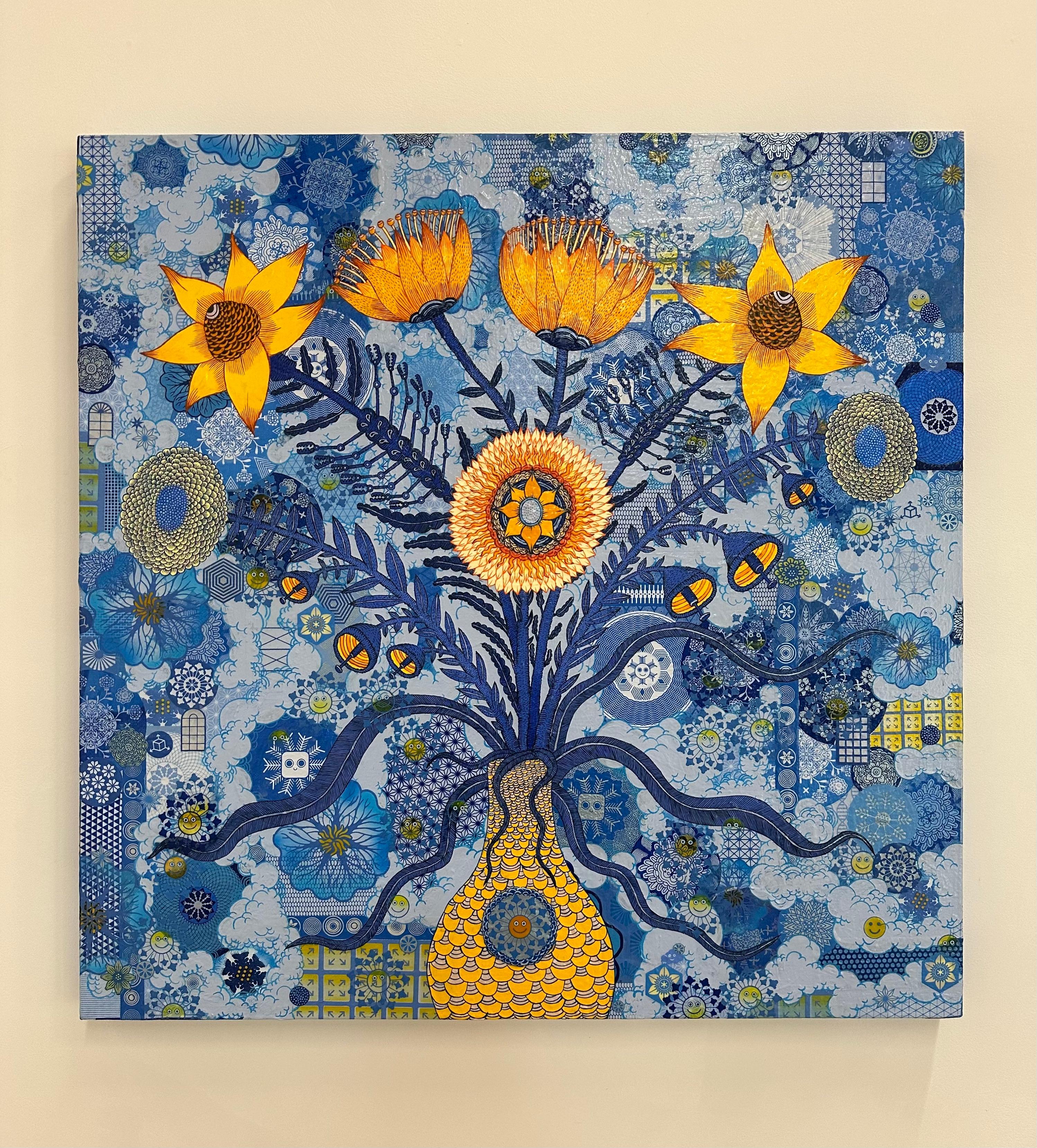 Centrale elettrica, fiori gialli Indaco, blu pervinca Botanica futuristica in vendita 7
