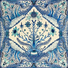 Fleur, fleurs, boule d'œil, paysage botanique surréaliste bleu cobalt