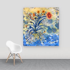 Transmission Flower, Yellow Orange, Blue Botanical Landscape, Smiley Face Emojis