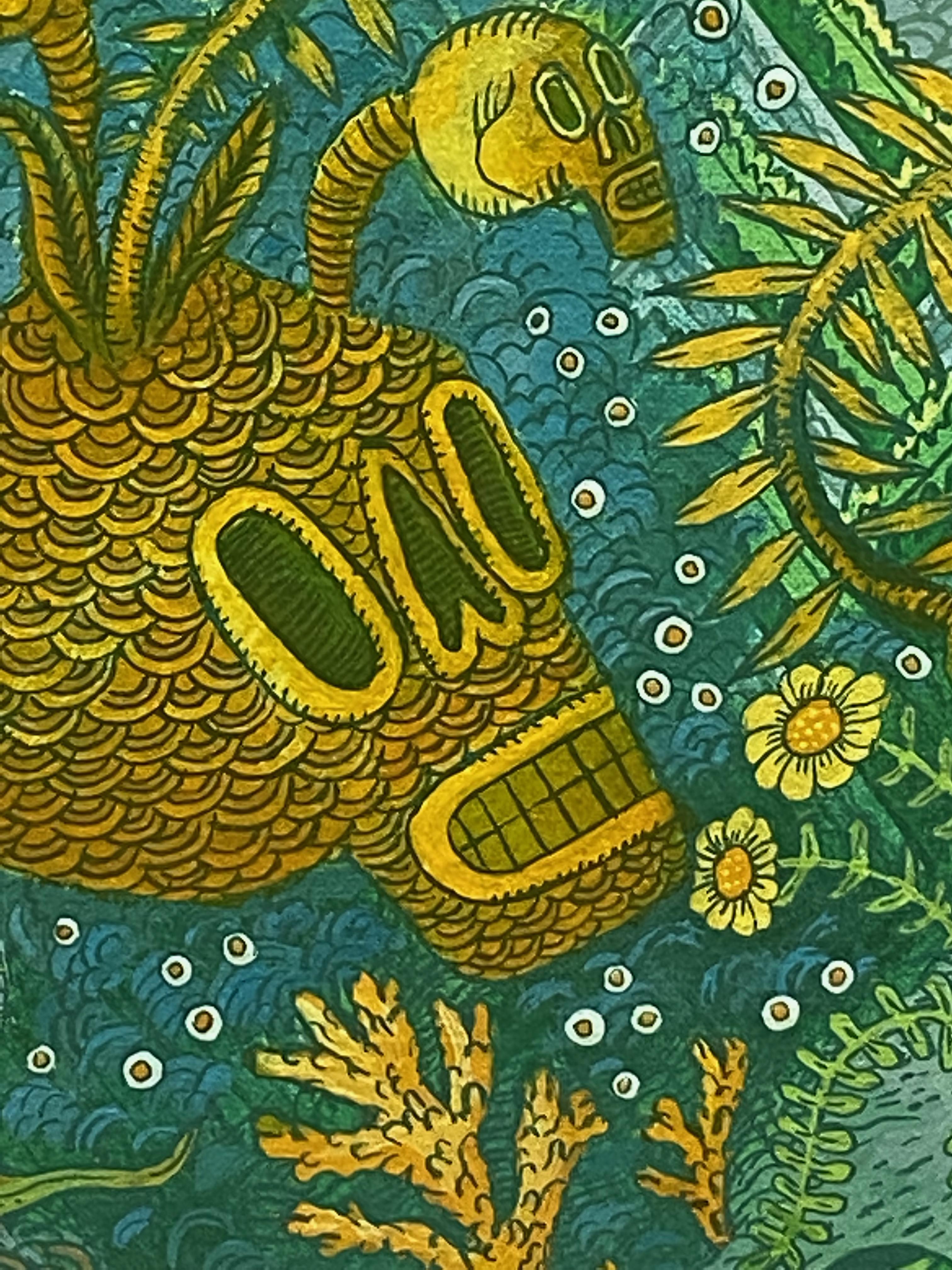Albero della vita, blu, verde, giallo, arancione, paesaggio botanico futuristico, animali in vendita 7