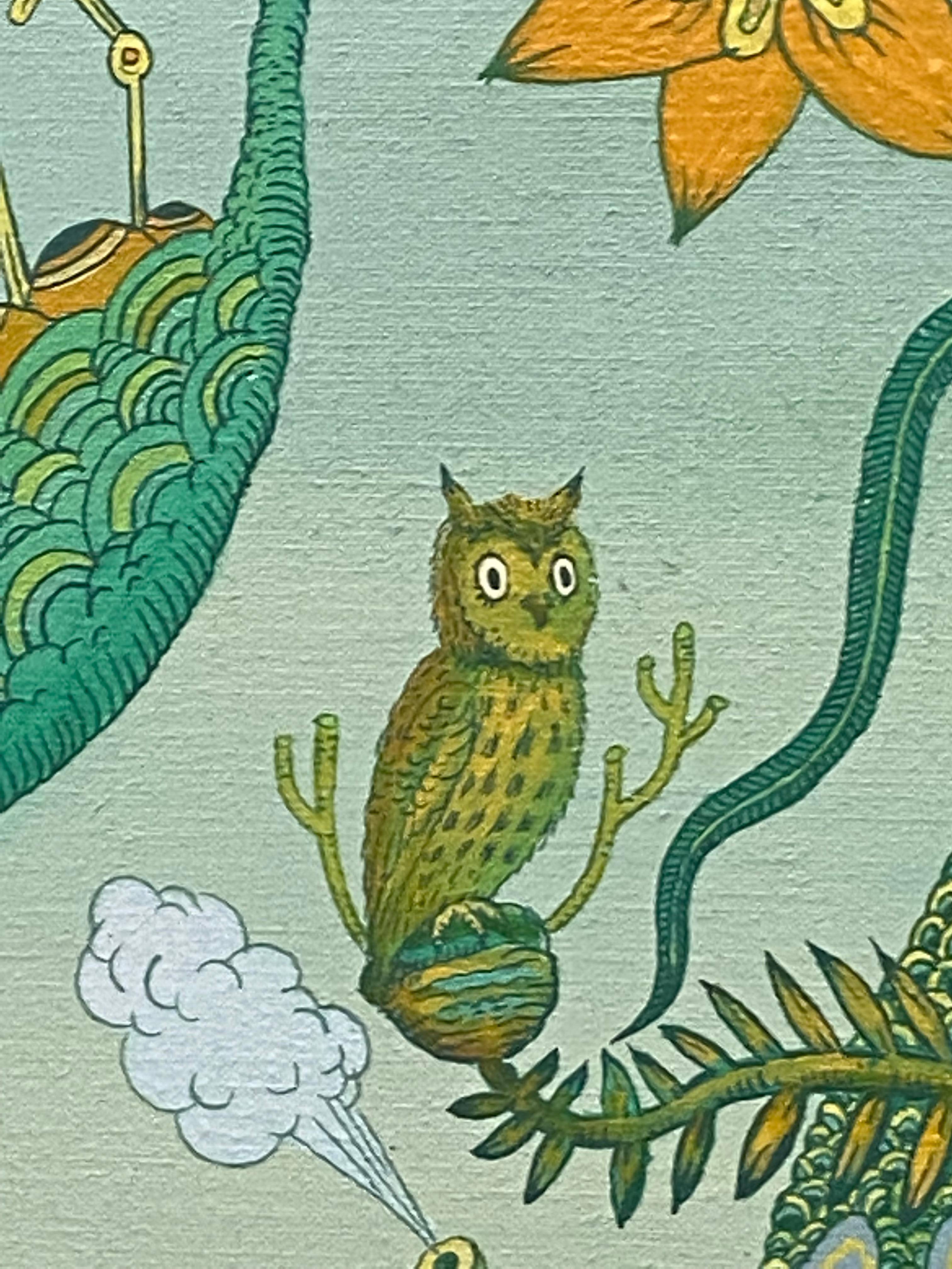 Albero della vita, blu, verde, giallo, arancione, paesaggio botanico futuristico, animali in vendita 8
