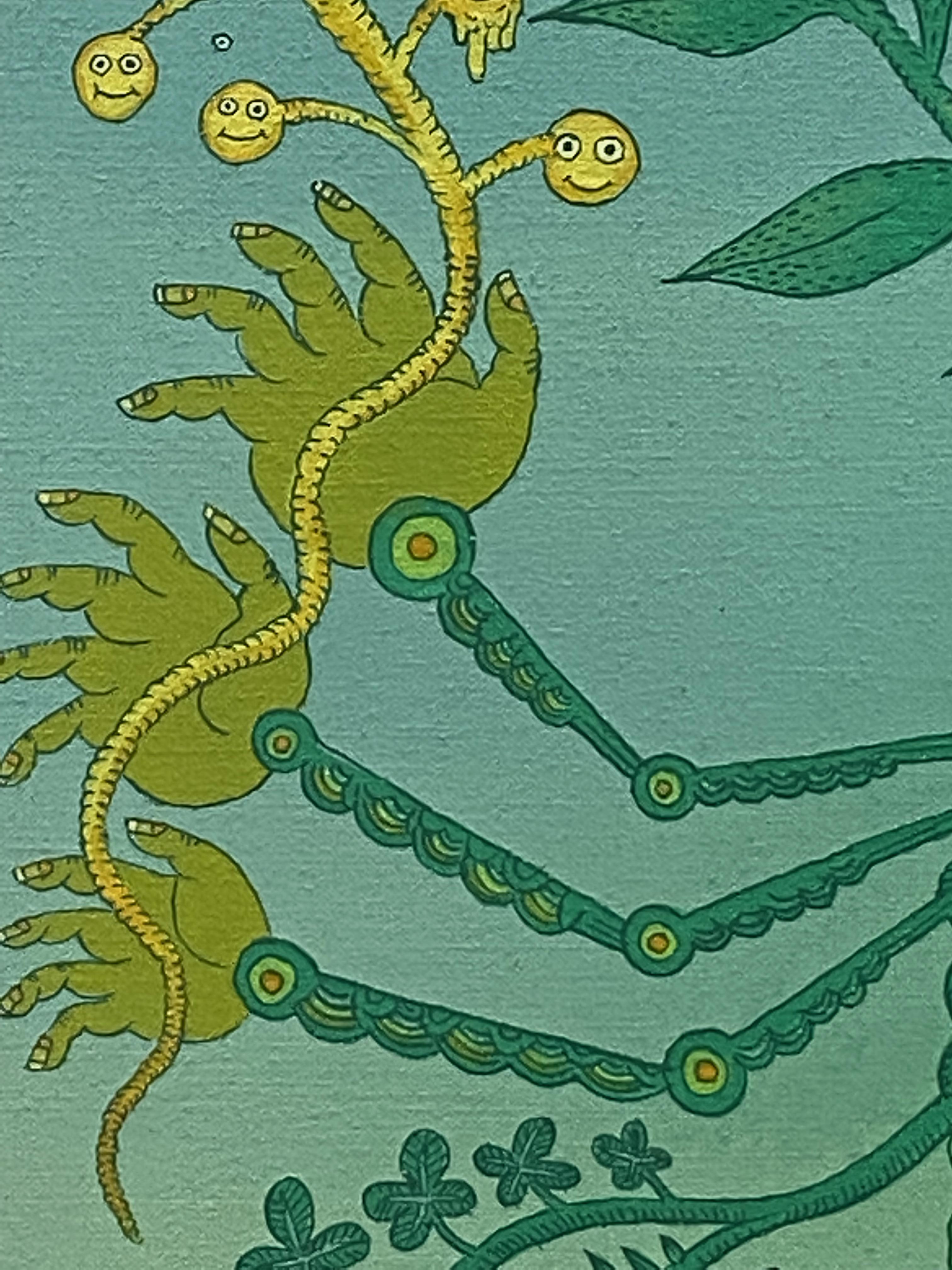 Albero della vita, blu, verde, giallo, arancione, paesaggio botanico futuristico, animali in vendita 11