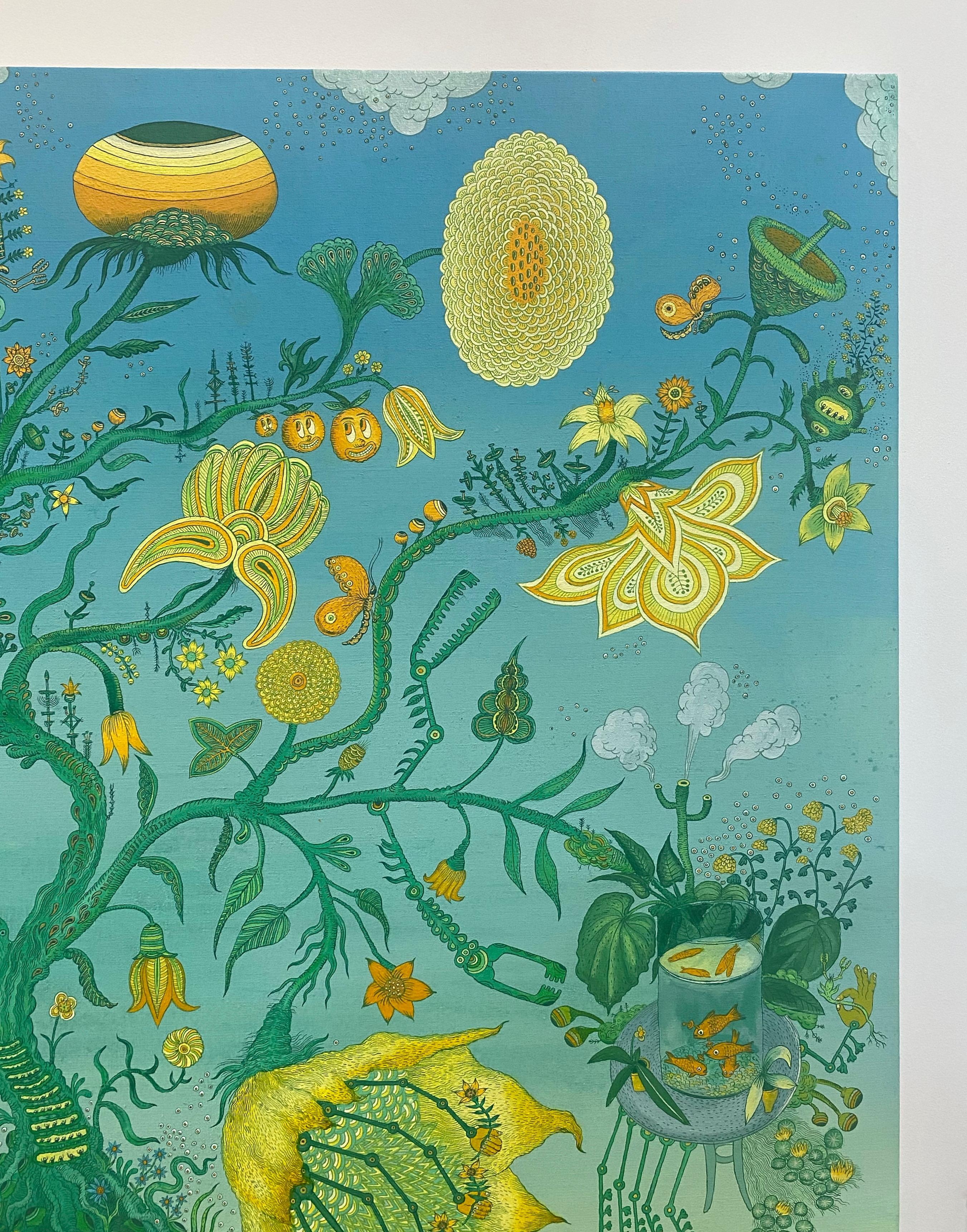 Albero della vita, blu, verde, giallo, arancione, paesaggio botanico futuristico, animali in vendita 15