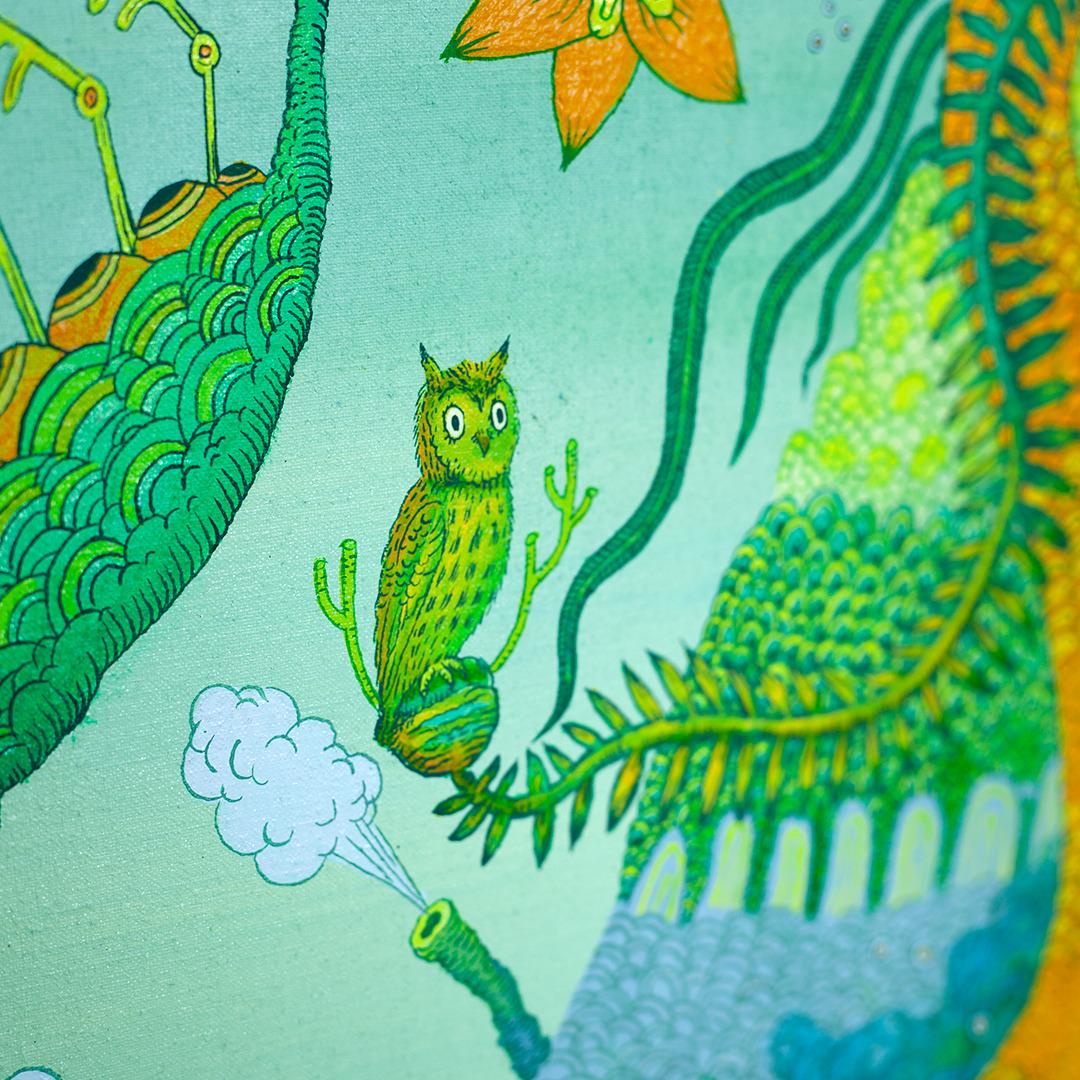 Tree of Life - Blue Green Yellow Orange Futuristic Botanical Landscape Animals For Sale 2