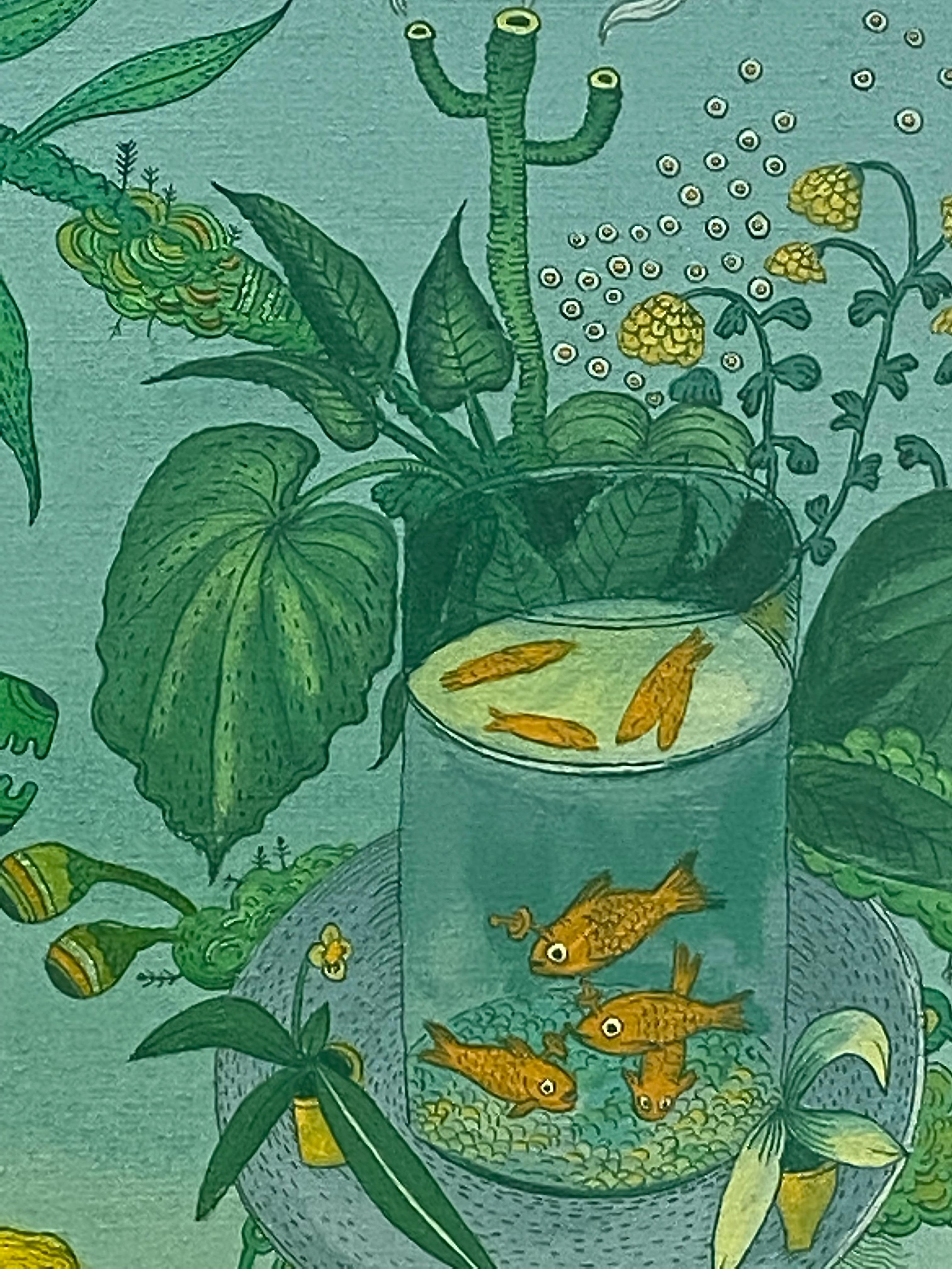 Albero della vita, blu, verde, giallo, arancione, paesaggio botanico futuristico, animali in vendita 2