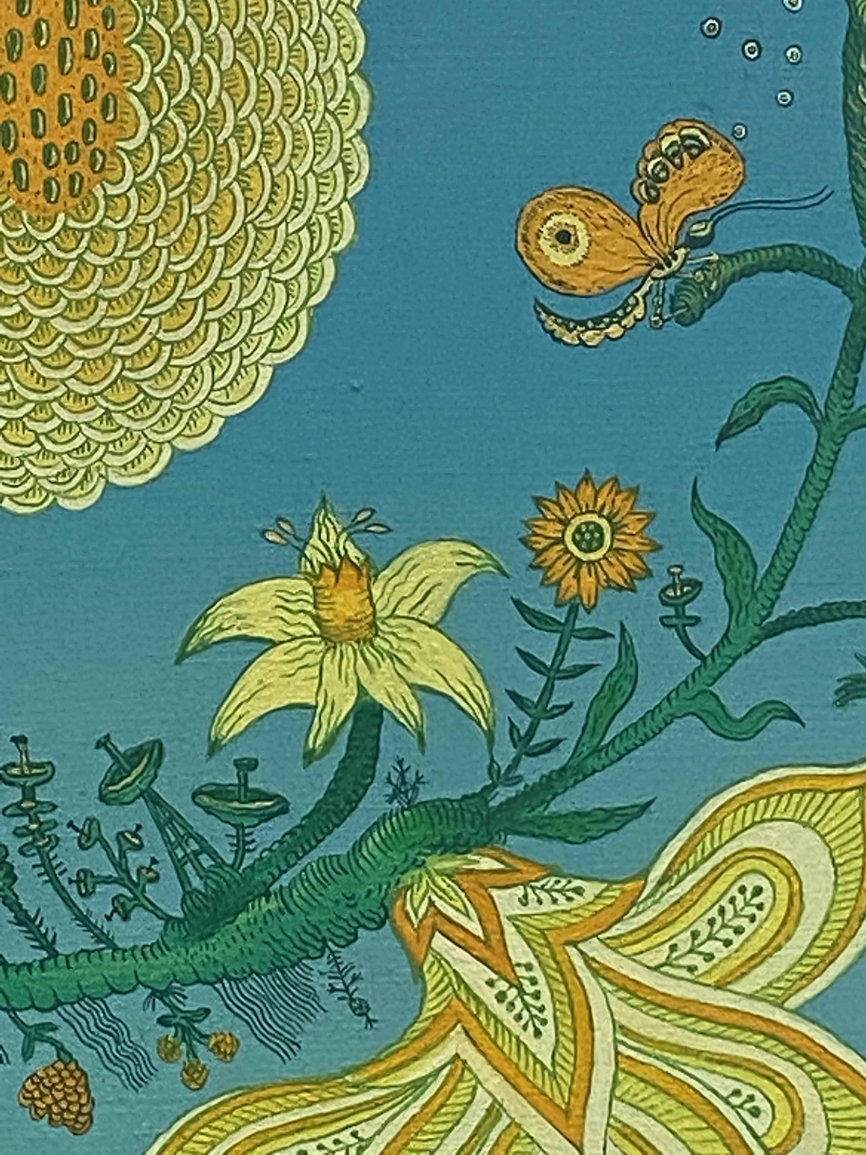 Albero della vita, blu, verde, giallo, arancione, paesaggio botanico futuristico, animali in vendita 3