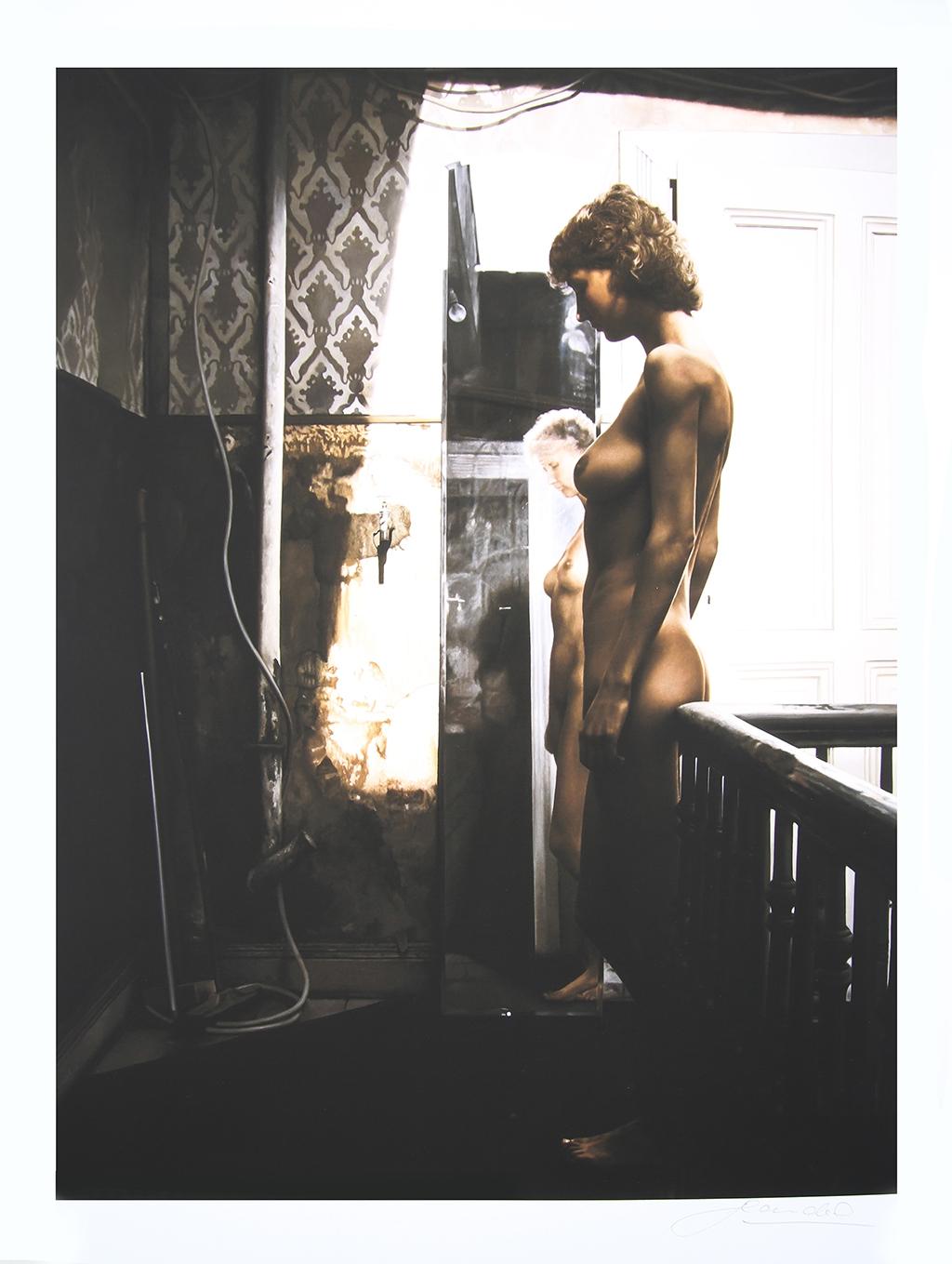 Peter Handel - "On Staircase".

Giclée on Hahnemühle Velvet, handsigned. 

High-quality art print after the original painting: Peter Handel transforms nude photographs painterly into highly realistic, subjective images.

Light and shadow, plasticity