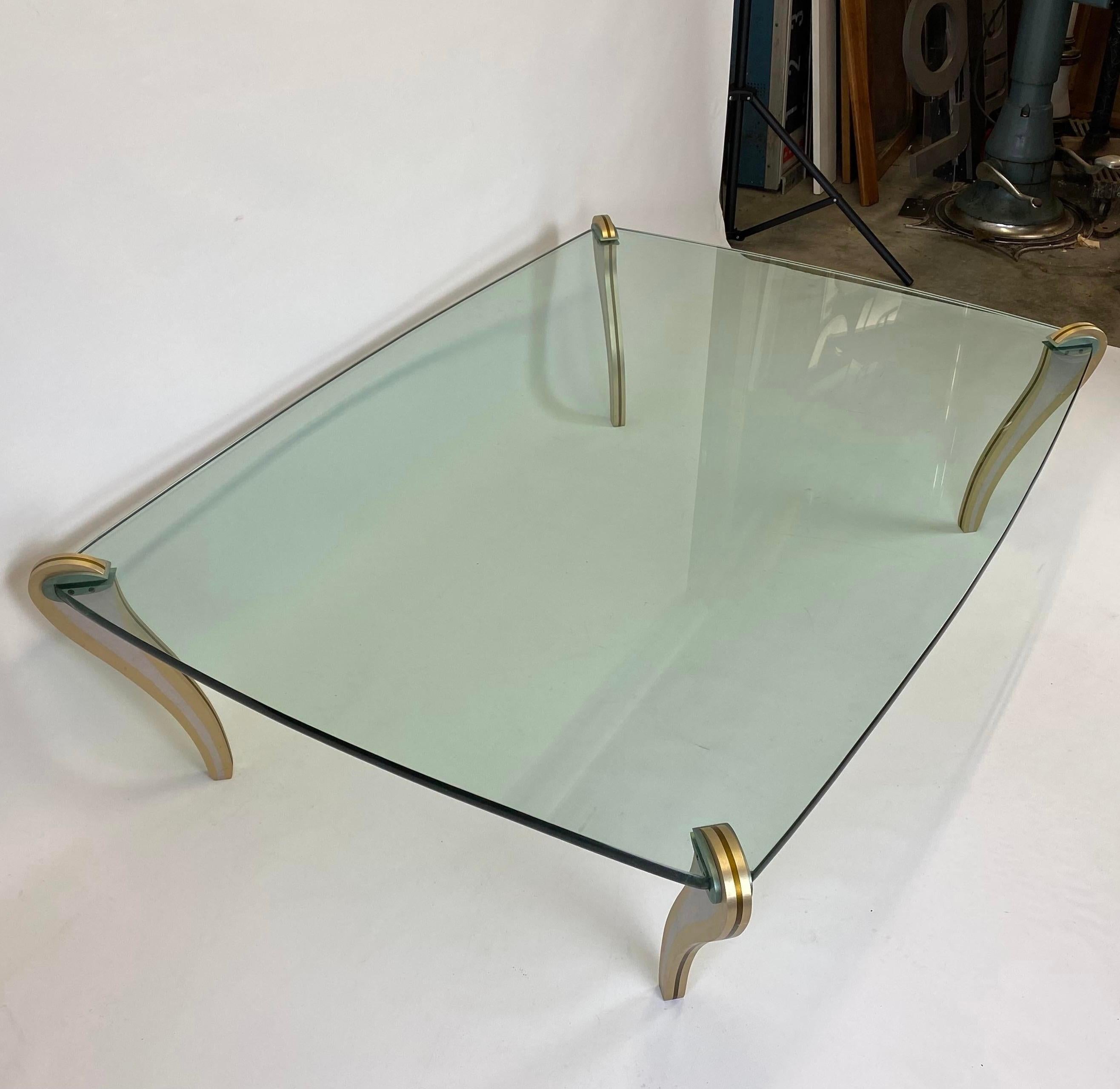 Metalwork Peter Handler Studio Artisan Made Postmodern Mixed Metals & Glass Coffee Table For Sale