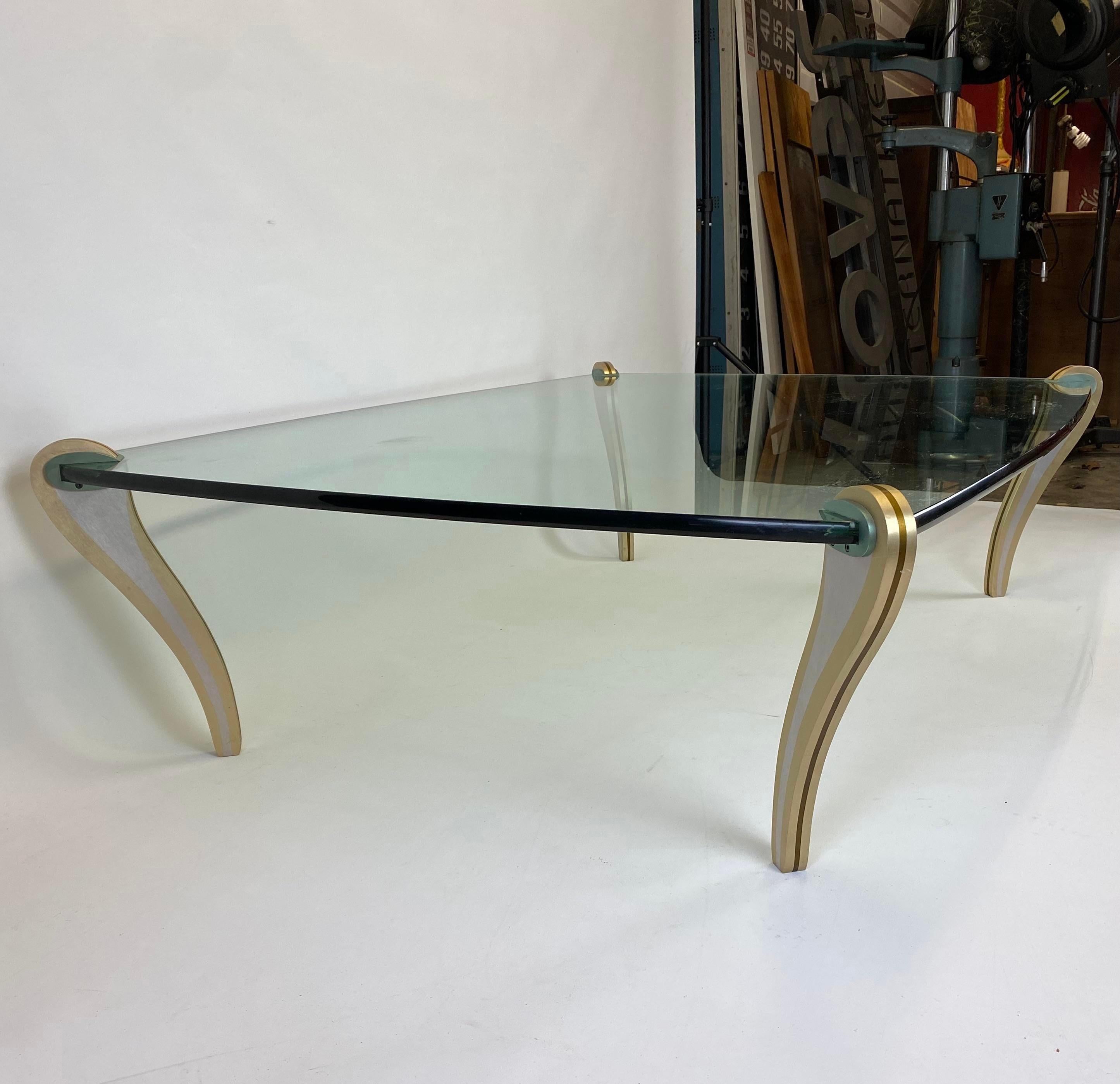 20th Century Peter Handler Studio Artisan Made Postmodern Mixed Metals & Glass Coffee Table For Sale