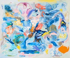 "Celebrazione dell'alba" Pittura astratta espressionista contemporanea di grandi dimensioni dai toni blu