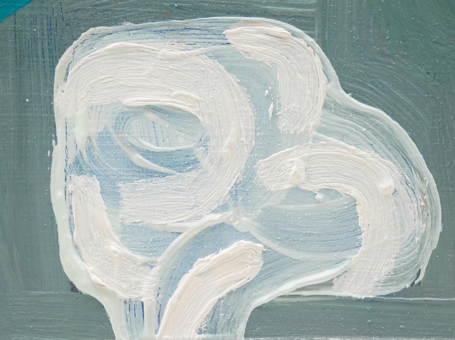Abstraktes zeitgenössisches Gemälde „Cold Cut 1“ in Pastellblau, Rot, Grau und Rosa im Angebot 6