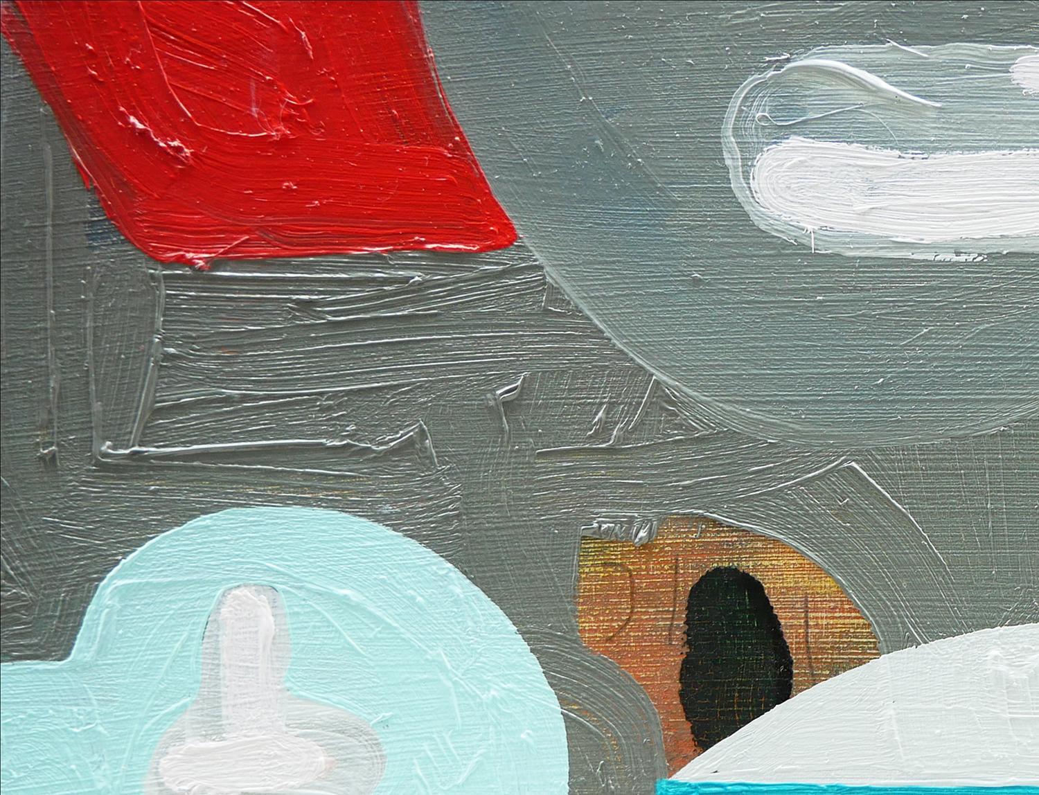 Abstraktes zeitgenössisches Gemälde „Cold Cut 1“ in Pastellblau, Rot, Grau und Rosa (Zeitgenössisch), Painting, von Peter Healy