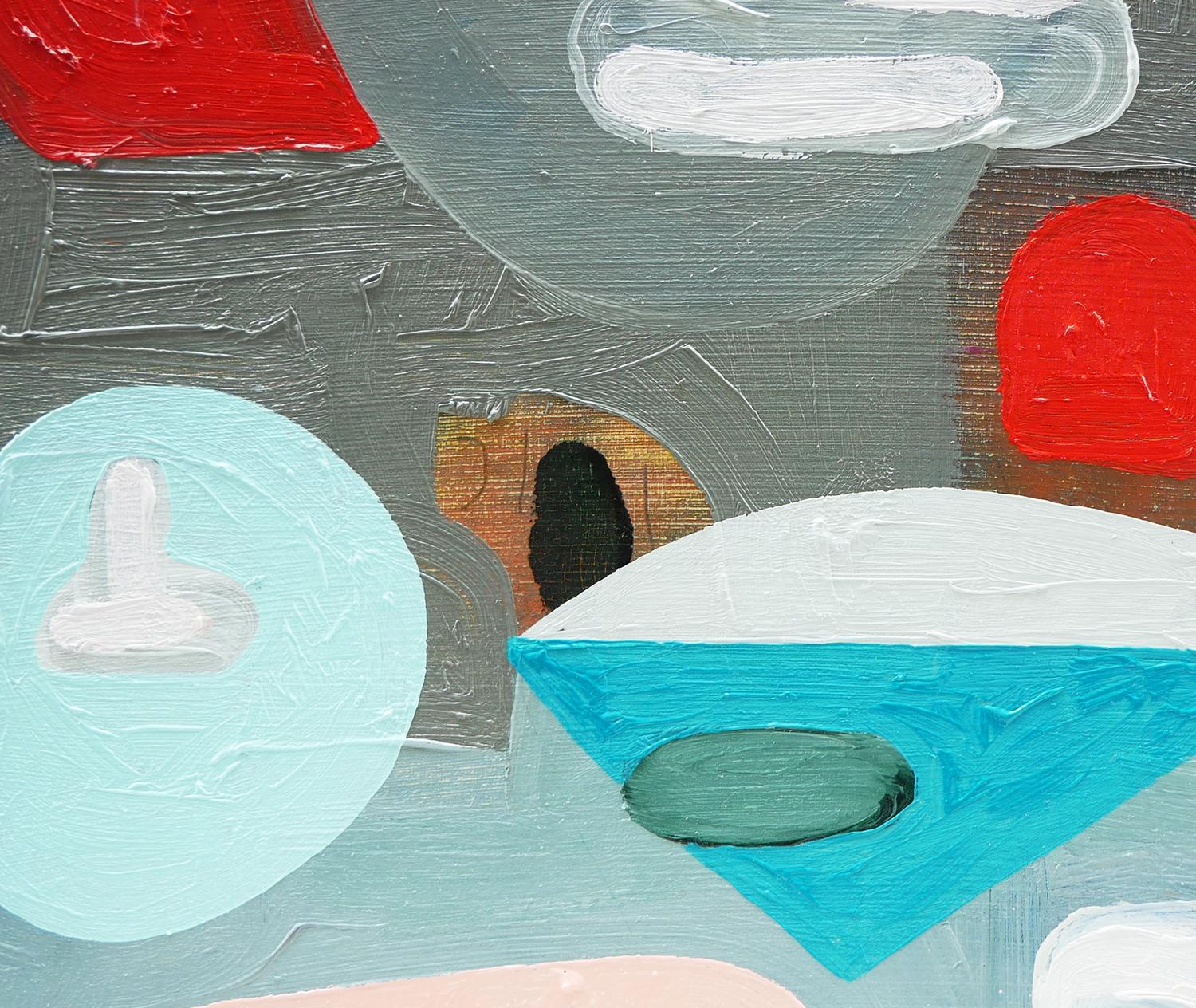 Abstraktes zeitgenössisches Gemälde „Cold Cut 1“ in Pastellblau, Rot, Grau und Rosa im Angebot 3