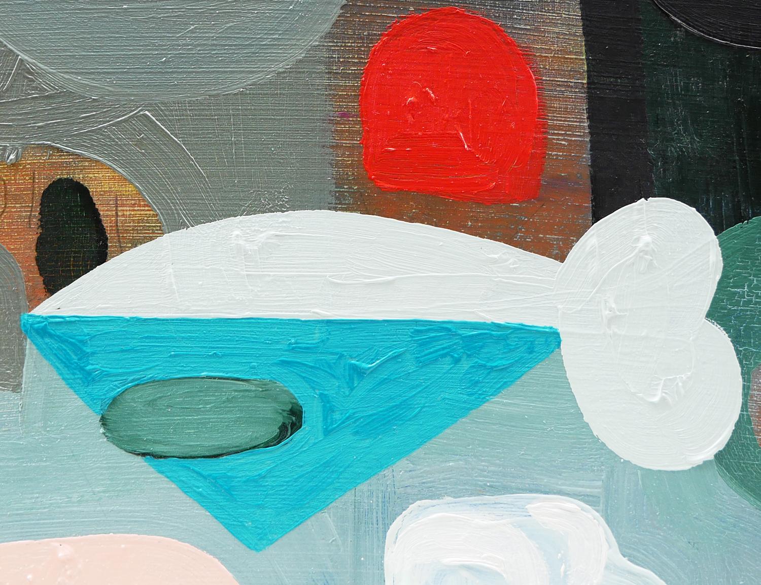 Abstraktes zeitgenössisches Gemälde „Cold Cut 1“ in Pastellblau, Rot, Grau und Rosa im Angebot 4