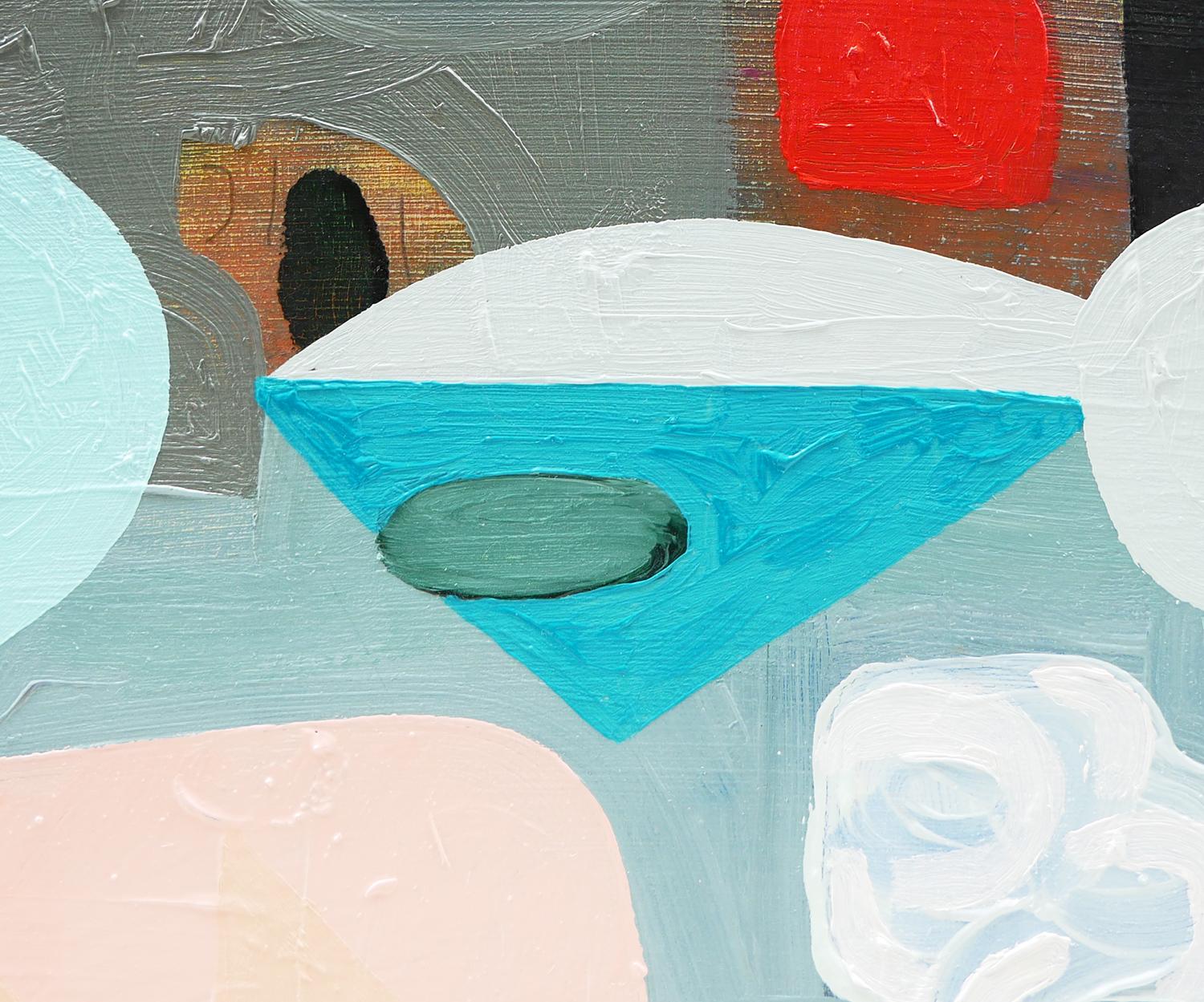 Abstraktes zeitgenössisches Gemälde „Cold Cut 1“ in Pastellblau, Rot, Grau und Rosa im Angebot 5